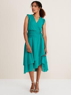 Phase Eight Cressinda Ruched Midi Dress, Peacock, Peacock