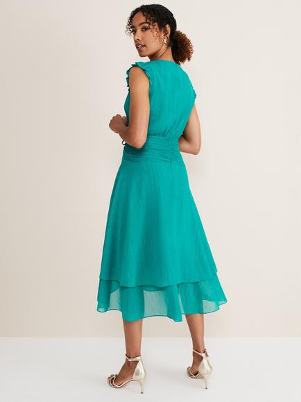 Phase Eight Cressinda Ruched Midi Dress, Peacock - view 2, Peacock