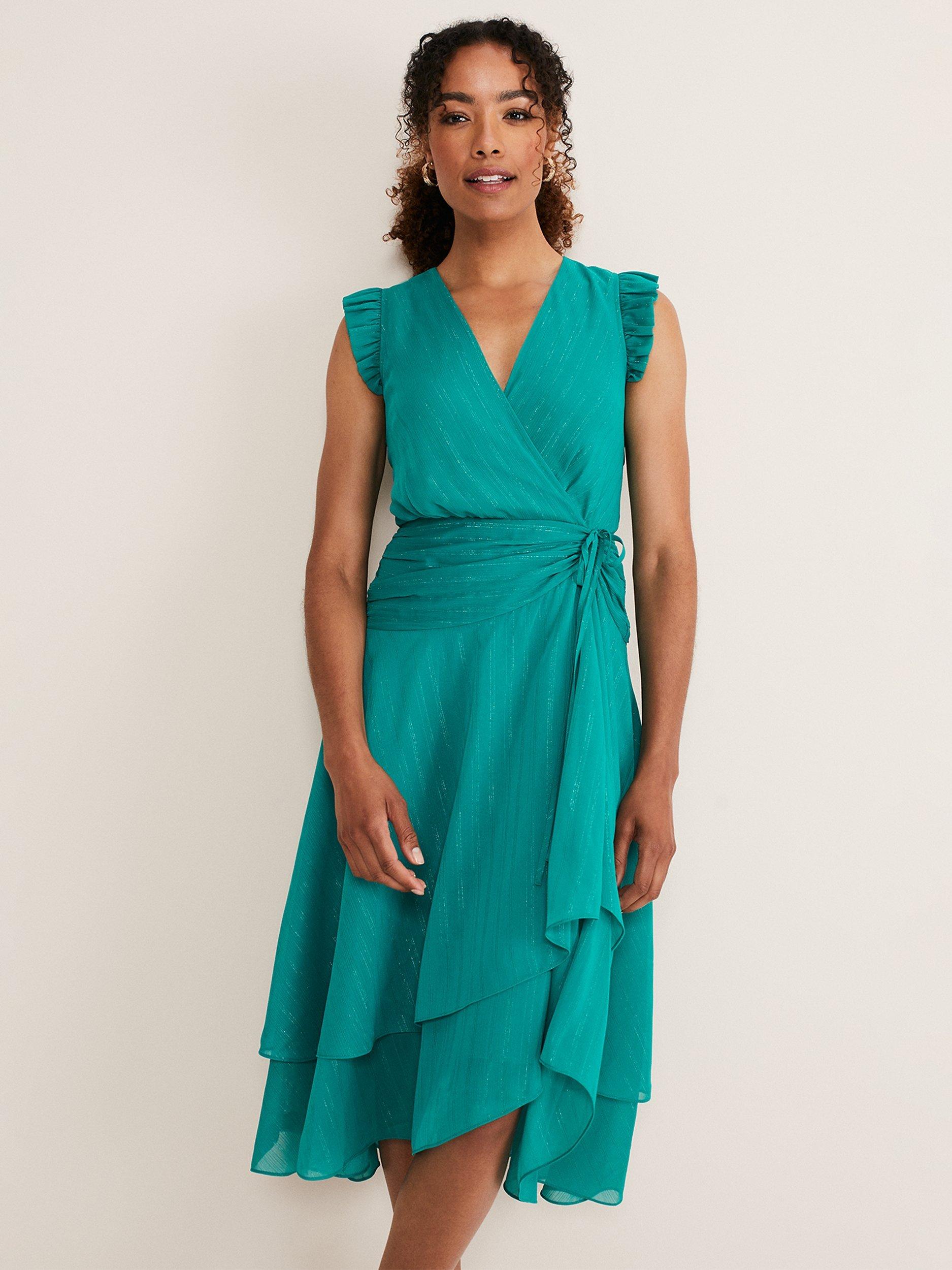 Product image 3 of 7, which shows Phase Eight Cressinda Ruched Midi Dress, Peacock, 12