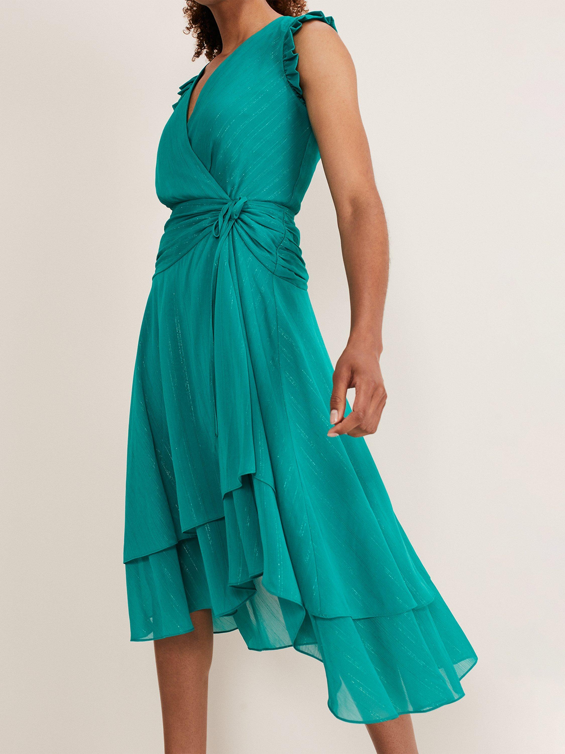 Product image 7 of 7, which shows Phase Eight Cressinda Ruched Midi Dress, Peacock, 12