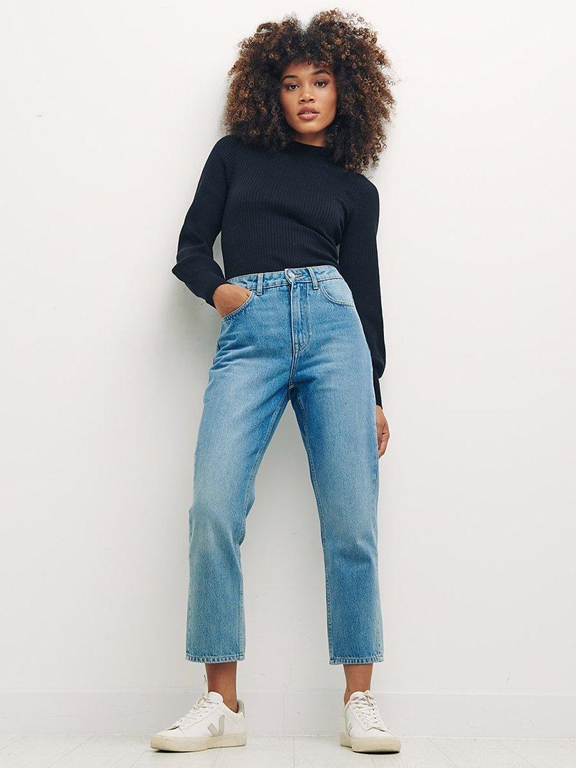 Product image 1 of 5, which shows Nobody's Child Straight Cut Cropped Jeans, Blue, 24