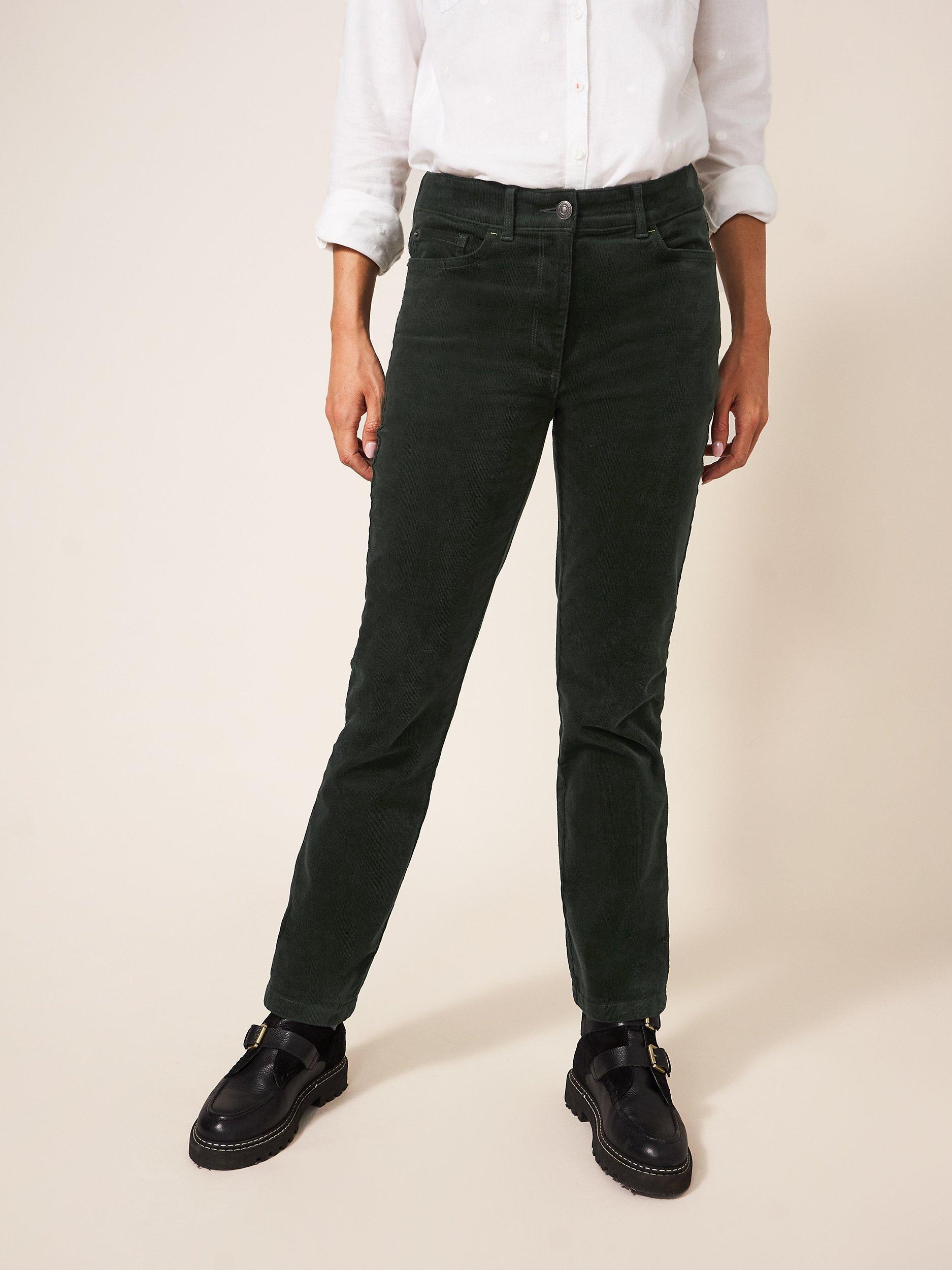 White Stuff Brooke Straight Leg Cord Jeans, Dark Green, 12R