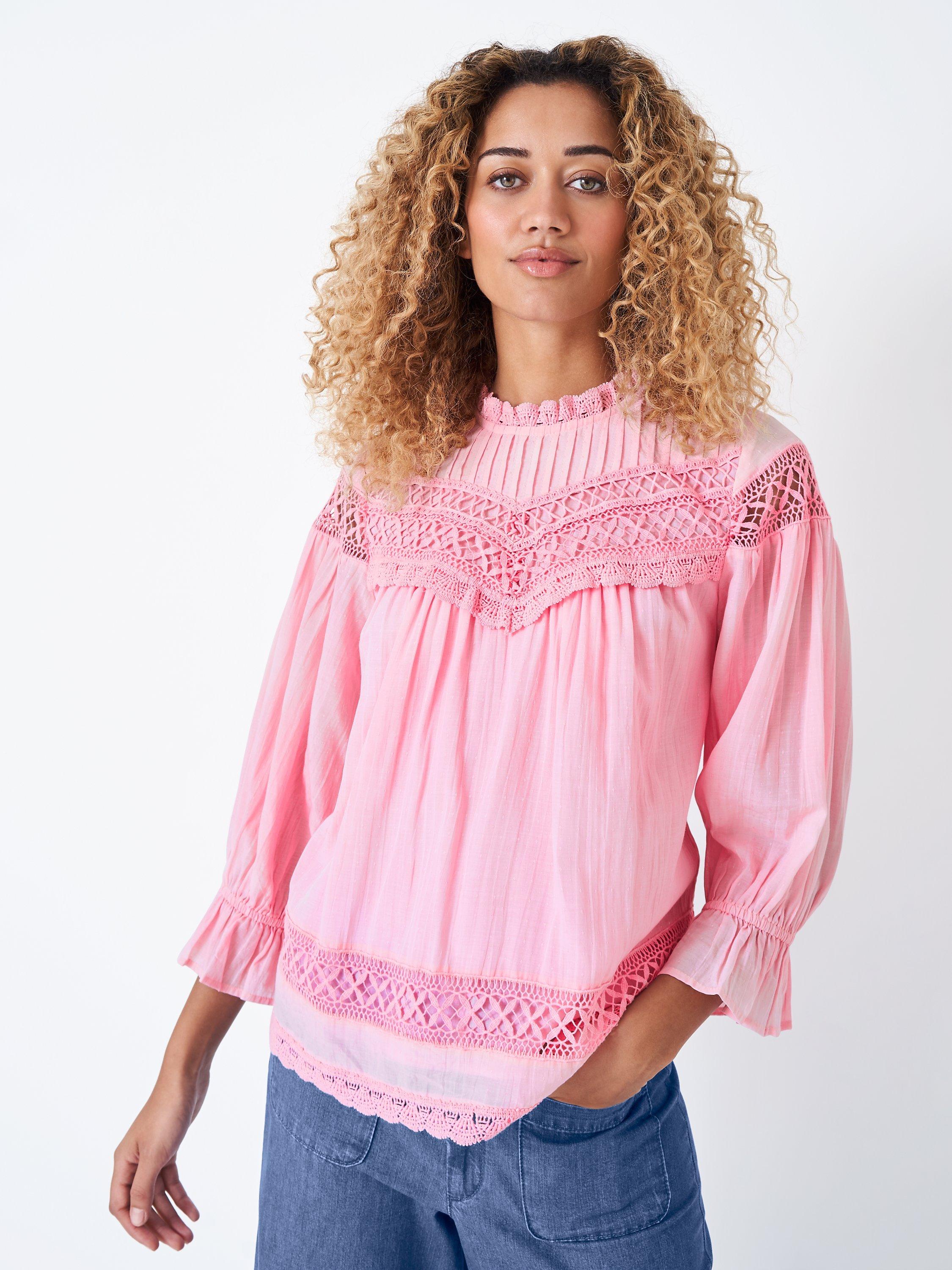 Crew Clothing Francine Cotton Blend Blouse, Pastel Pink