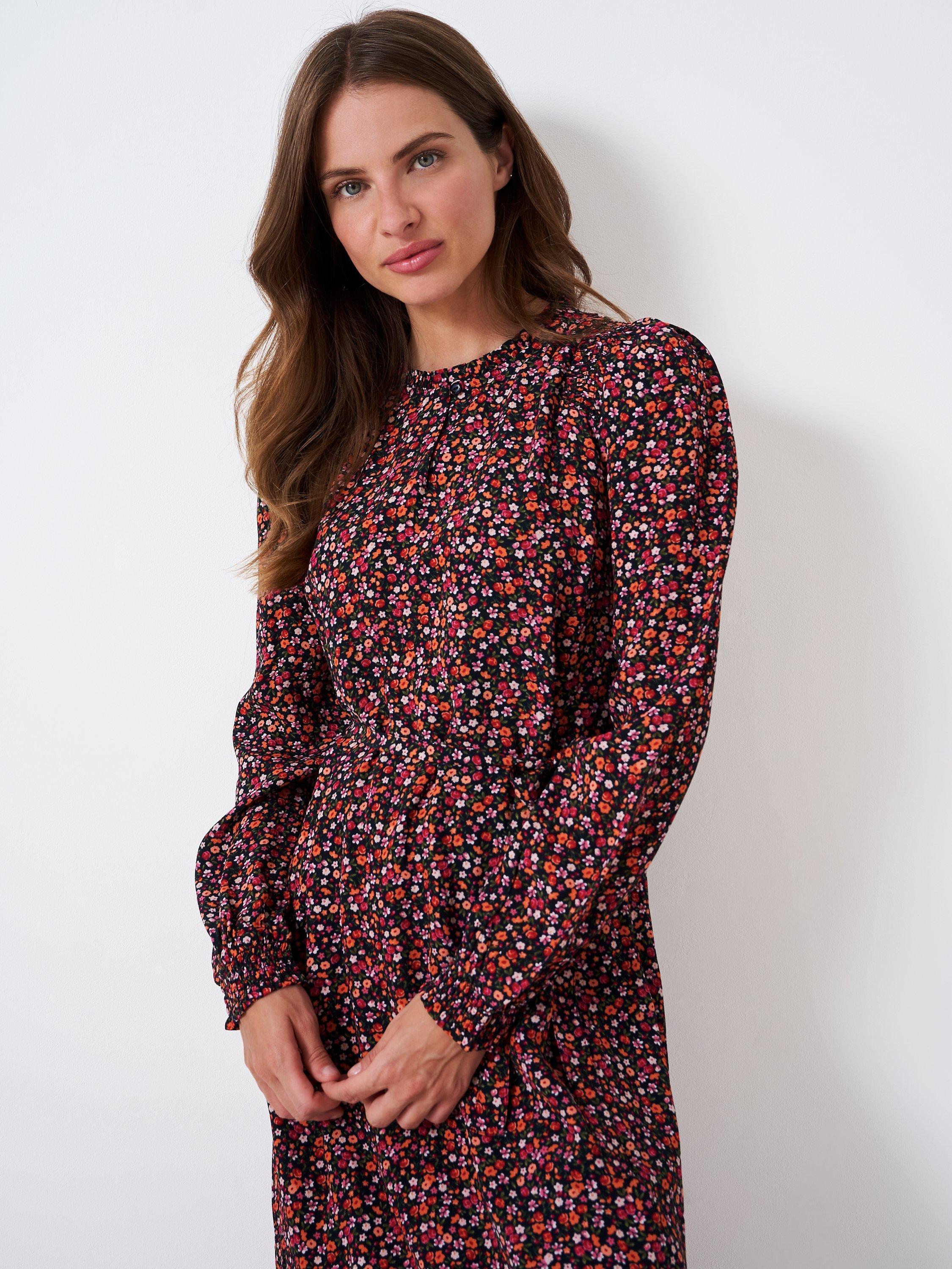 Crew Clothing Isabella Floral Midi Dress, Navy Blue