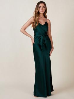 Rewritten Brooklyn Satin Slip Maxi Dress, Forest Green