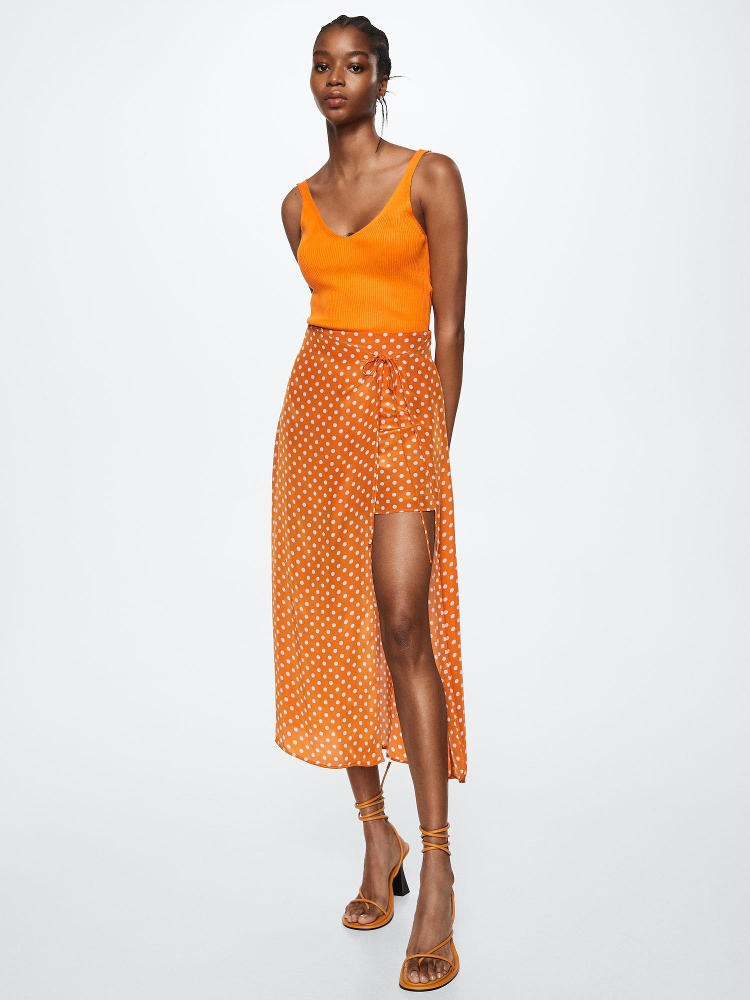 Mango Polka Dot Wrap Skirt Brown