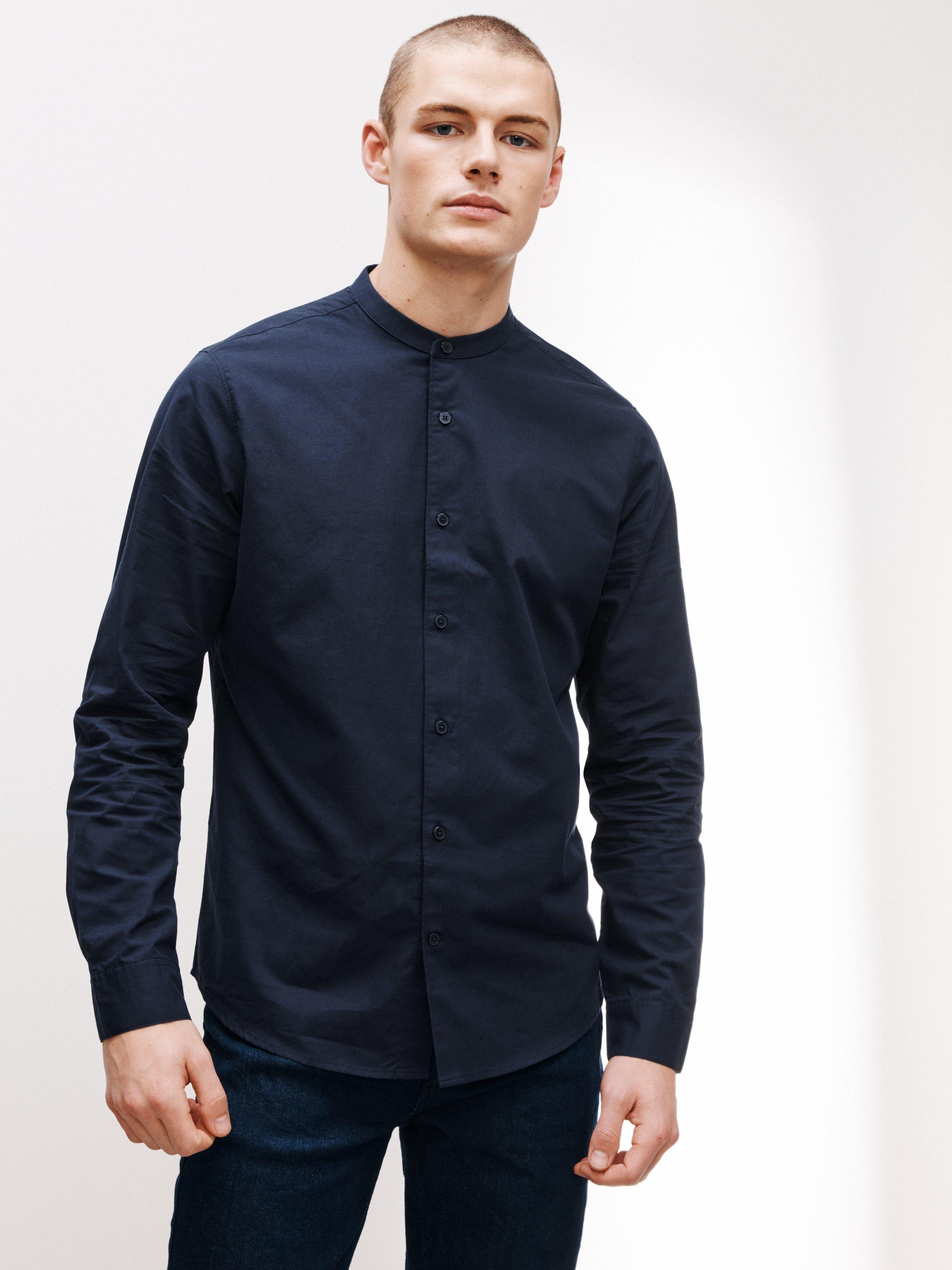Kin Stand Collar Cotton Linen Blend Shirt