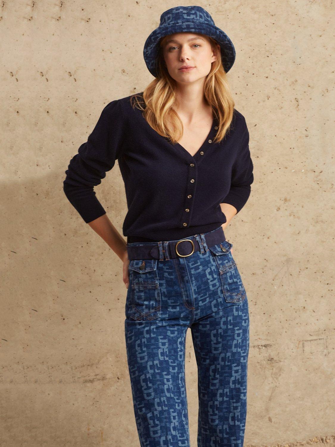 Gerard Darel Lazare Wool Button V-Neck Jumper, Navy, 10