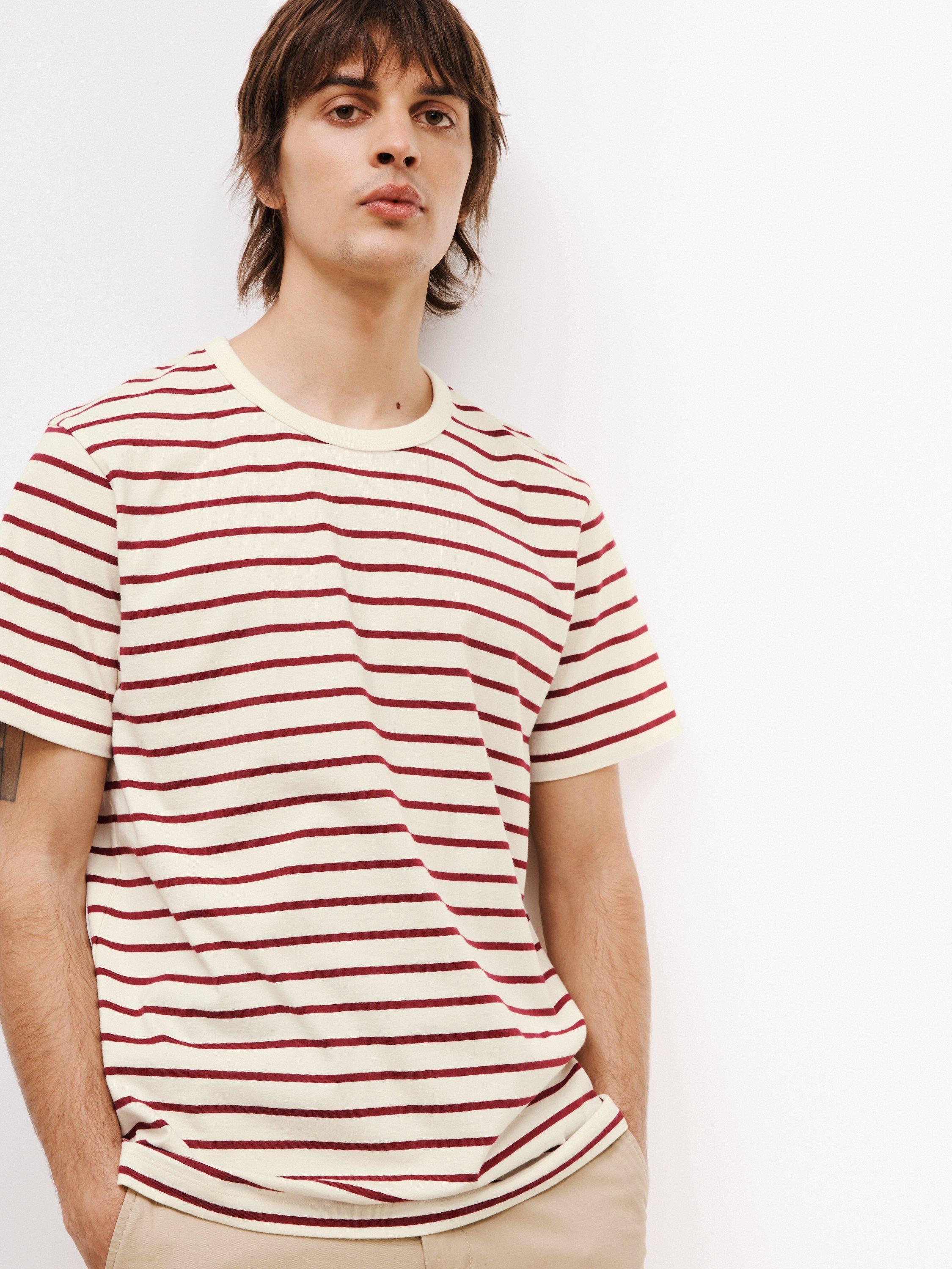 John Lewis Heavyweight Cotton Breton Stripe T Shirt, Ecru/Rhododendron, S