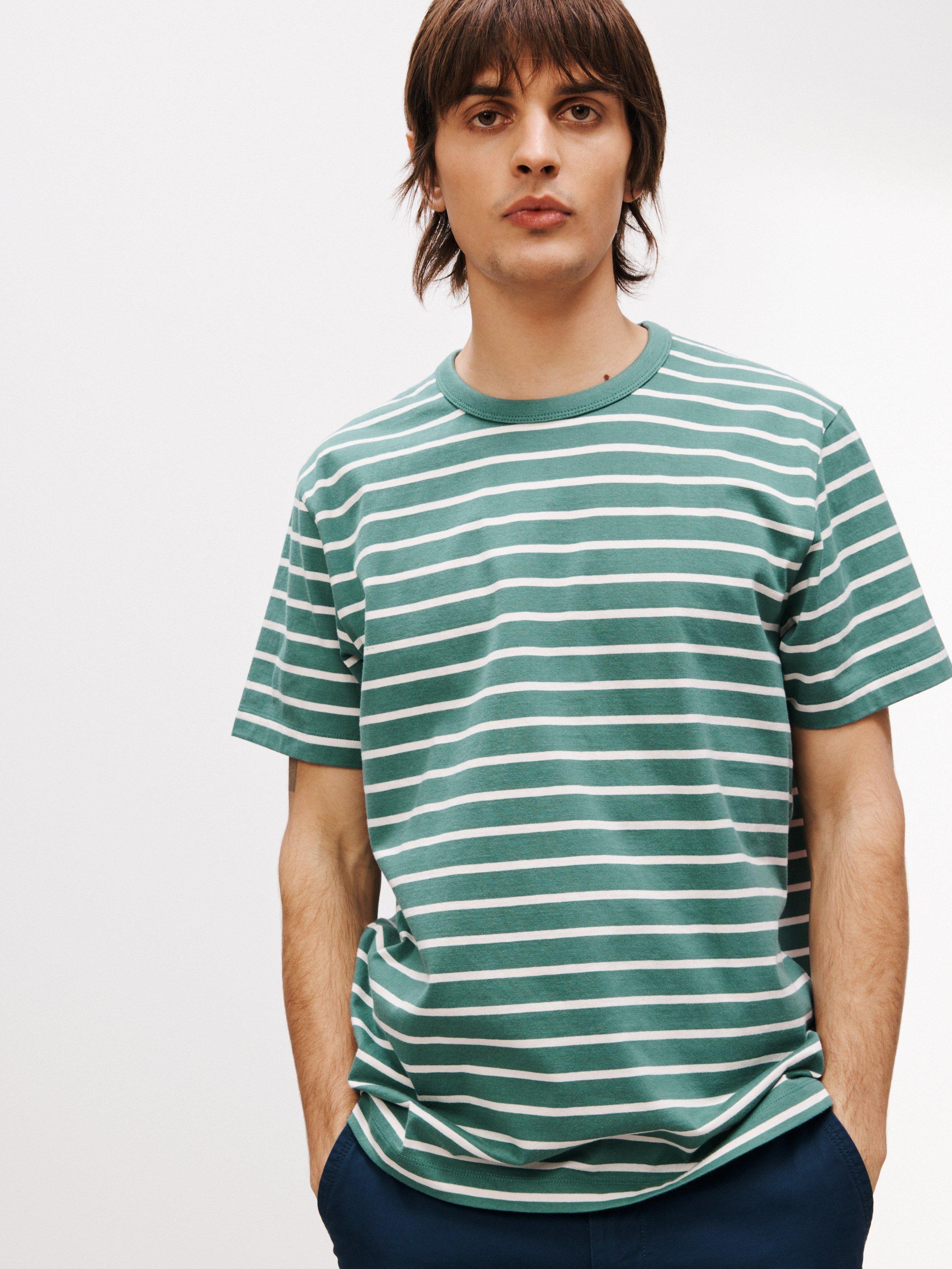 John Lewis Heavyweight Cotton Breton Stripe T Shirt, Seapine/Ecru, XXL