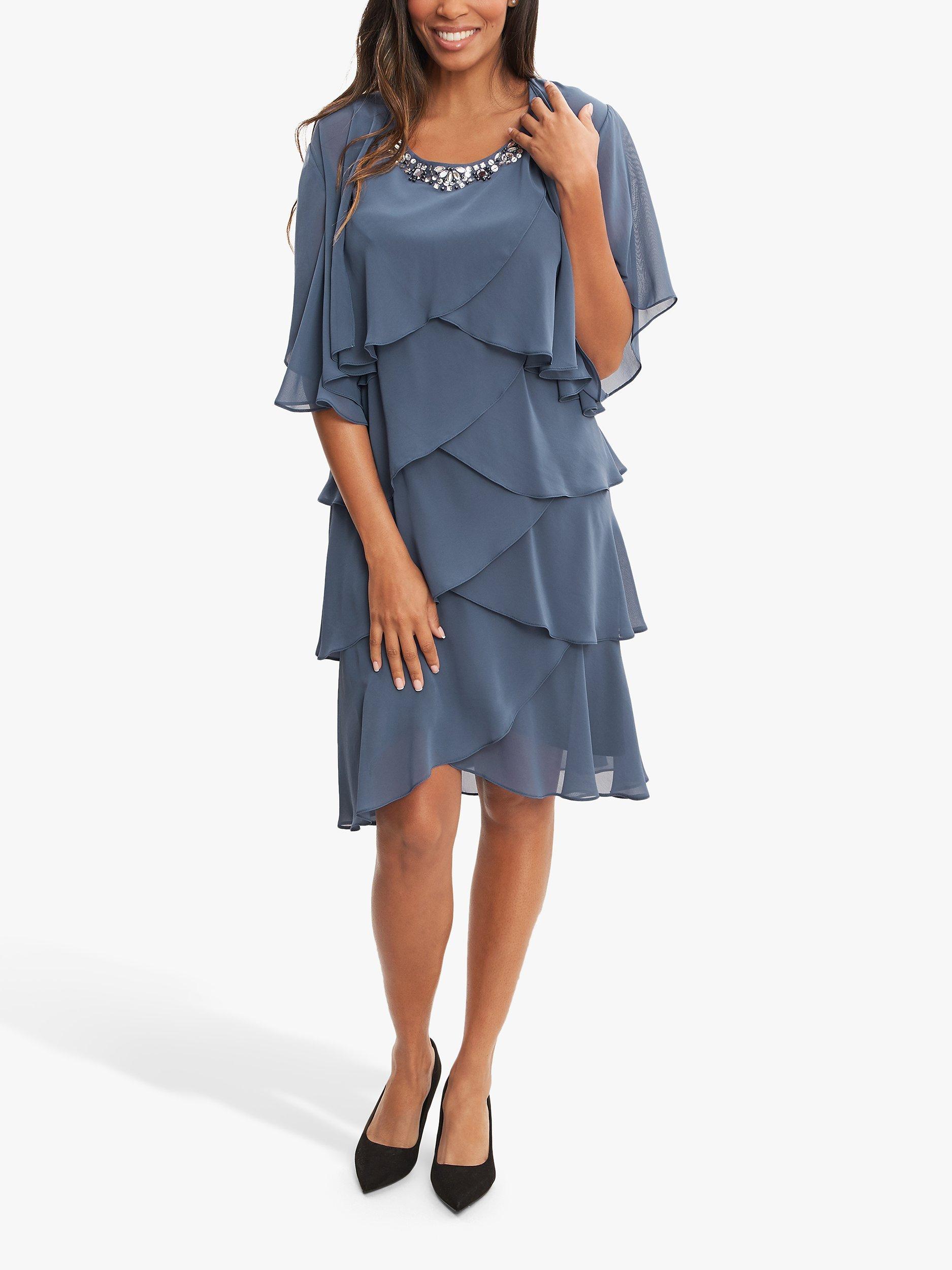 Product image 3 of 6, which shows Gina Bacconi Toni Layered Scoop Neck Dress and Jacket, Wedgewood, 12