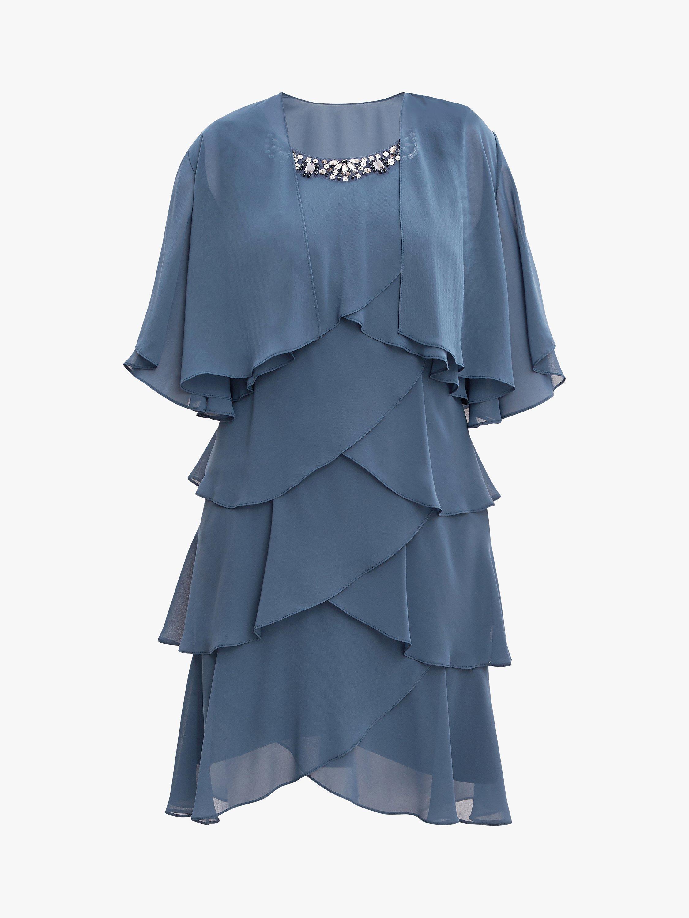 Product image 4 of 6, which shows Gina Bacconi Toni Layered Scoop Neck Dress and Jacket, Wedgewood, 12