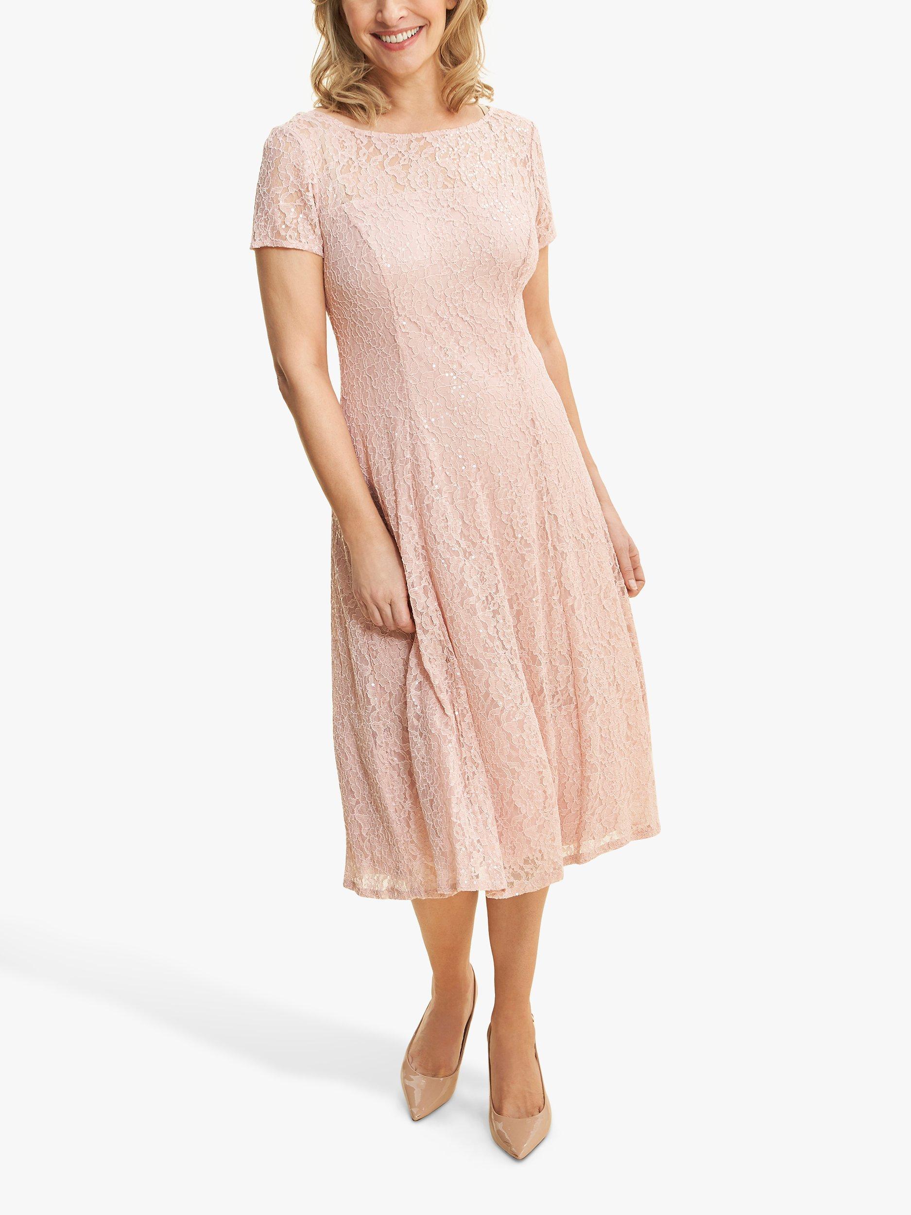 Product image 1 of 5, which shows Gina Bacconi Maribel Lace Midi Dress, Rose Pink, 10