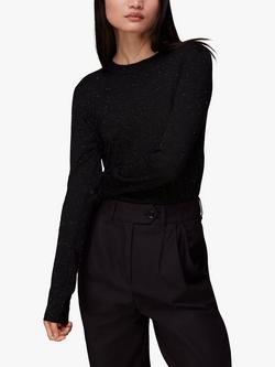 Whistles Annie Sparkle Crew Neck Jumper, Black, Black