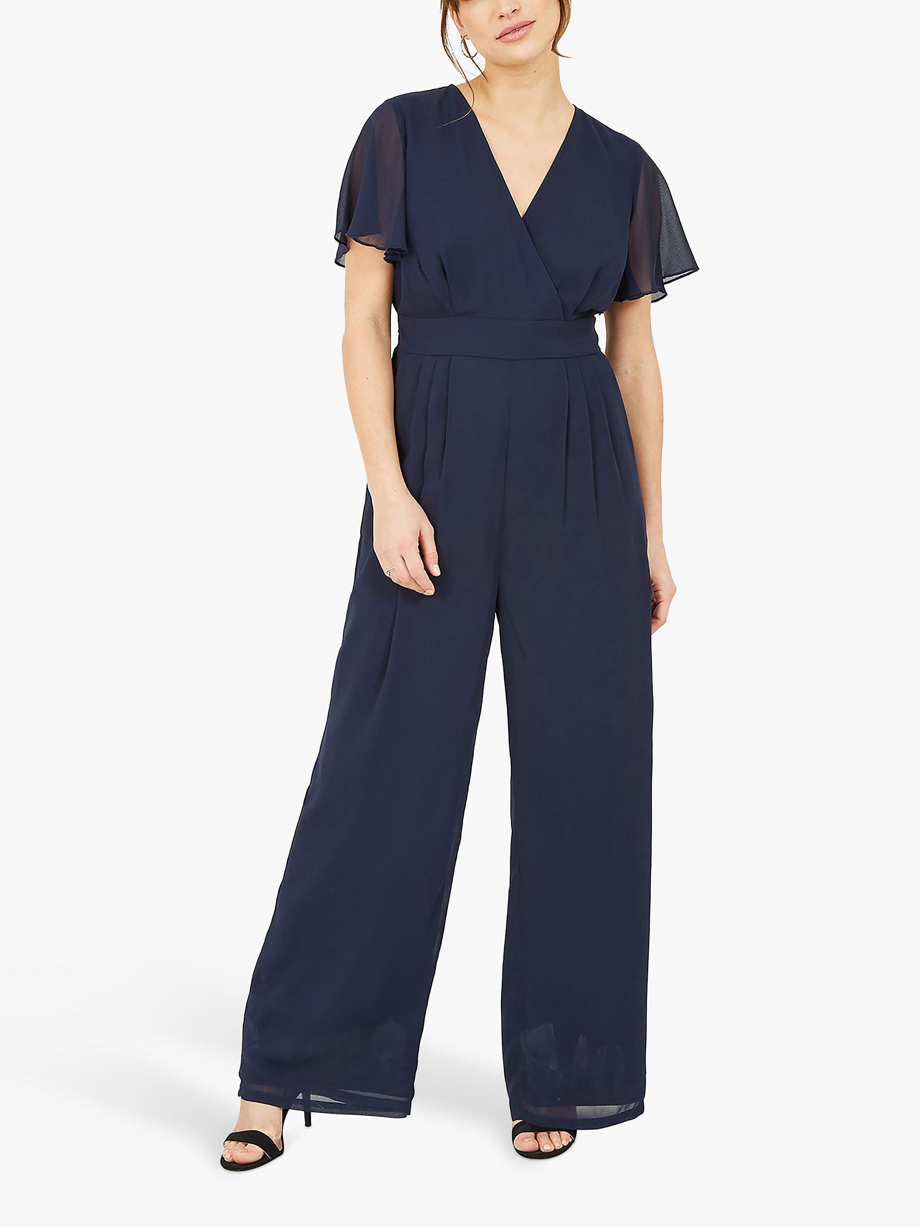 Product image 1 of 4, which shows Yumi Angel Sleeve Wide Leg Jumpsuit, Navy, 8