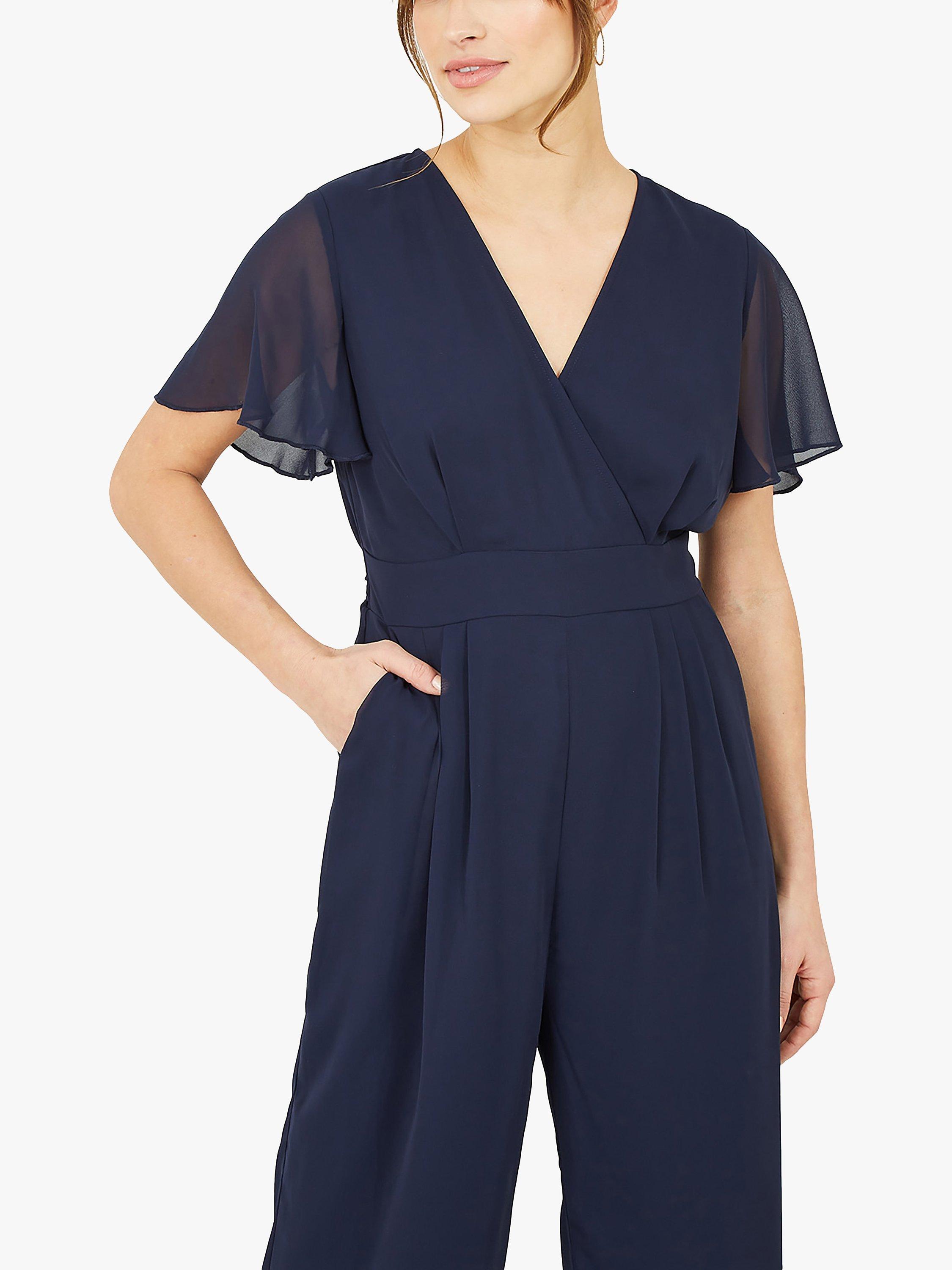 Product image 2 of 4, which shows Yumi Angel Sleeve Wide Leg Jumpsuit, Navy, 8