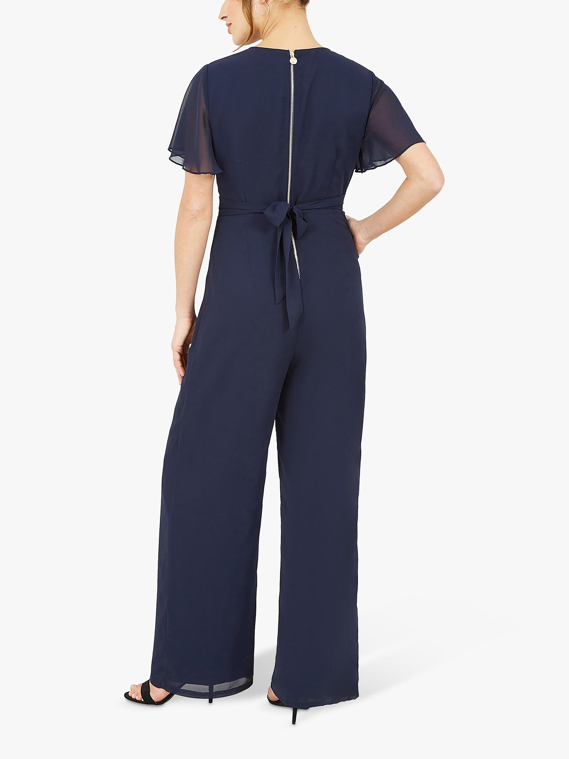 Product image 3 of 4, which shows Yumi Angel Sleeve Wide Leg Jumpsuit, Navy, 8