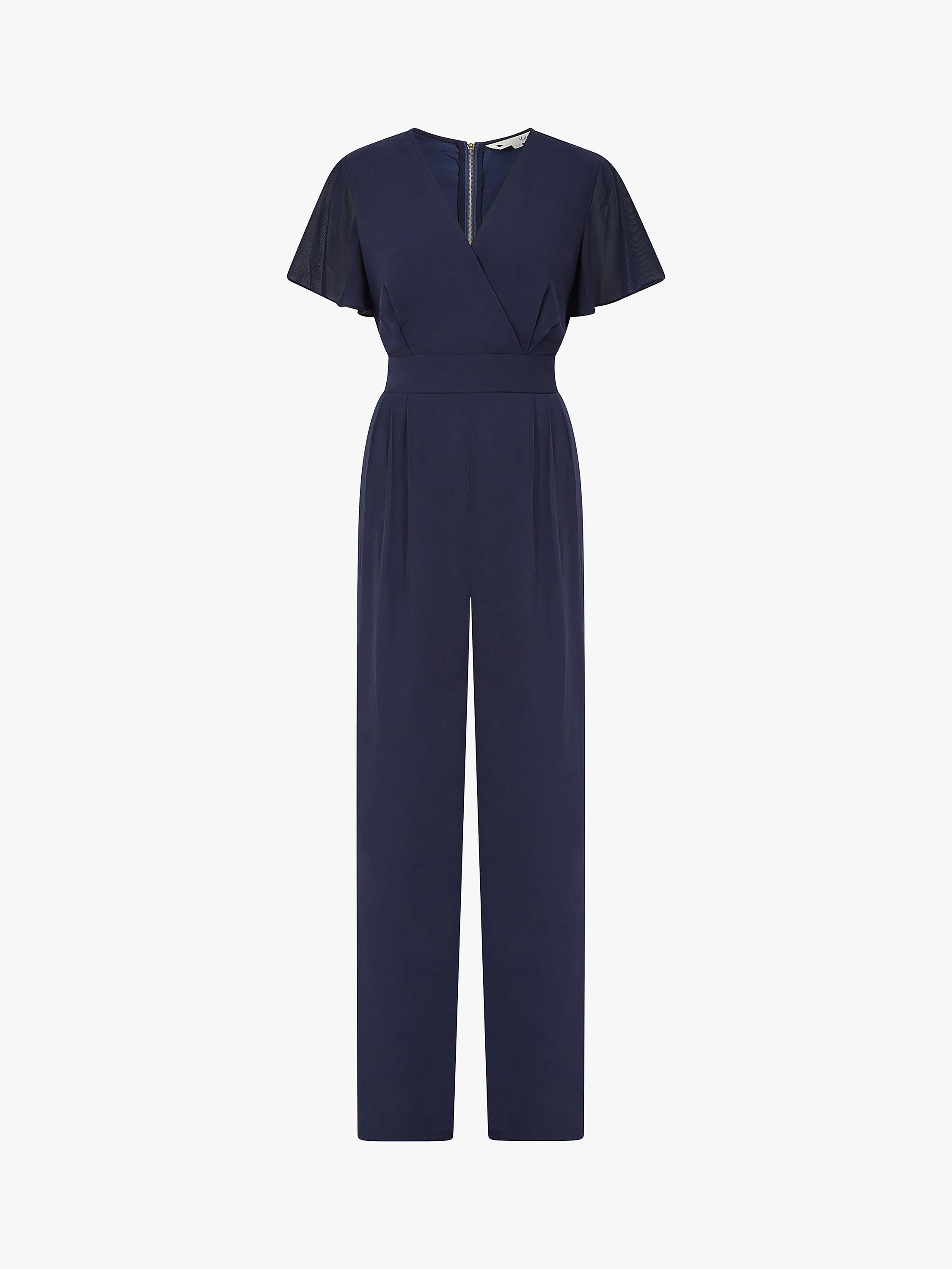 Product image 4 of 4, which shows Yumi Angel Sleeve Wide Leg Jumpsuit, Navy, 8