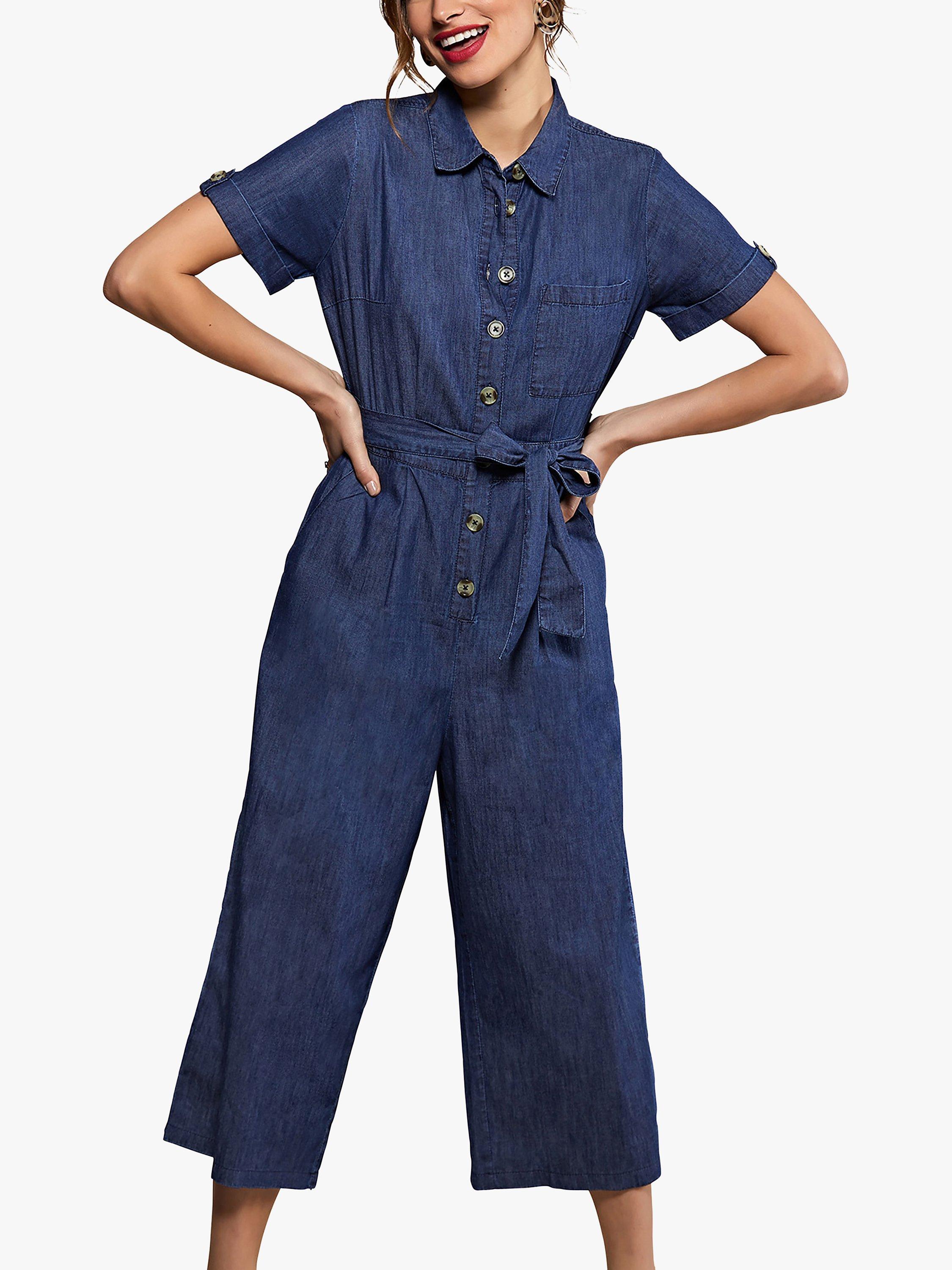 Yumi Denim Button Culotte Jumpsuit Blue