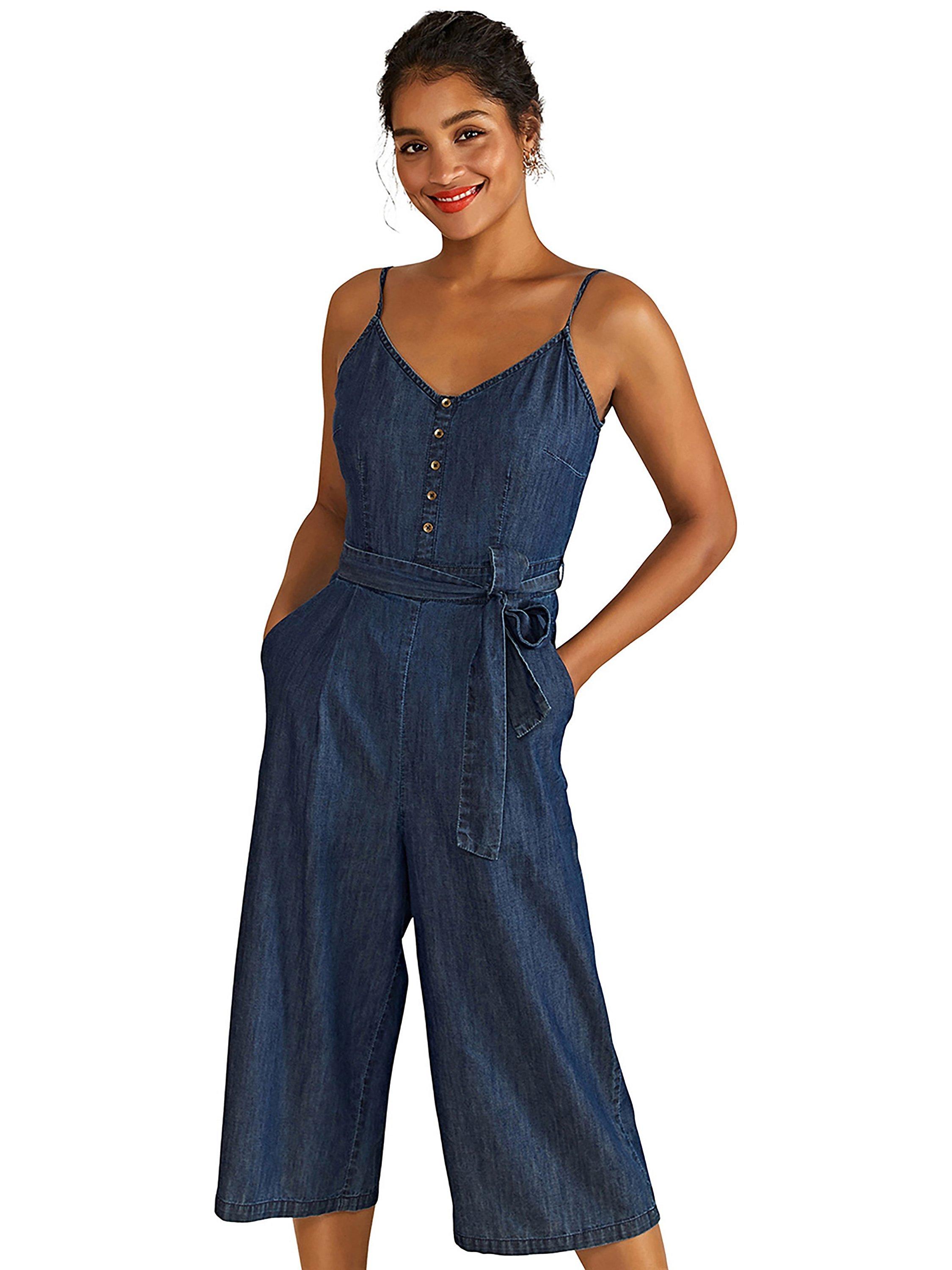 Product image 1 of 4, which shows Yumi Light Denim Culotte Jumpsuit, Blue, 8