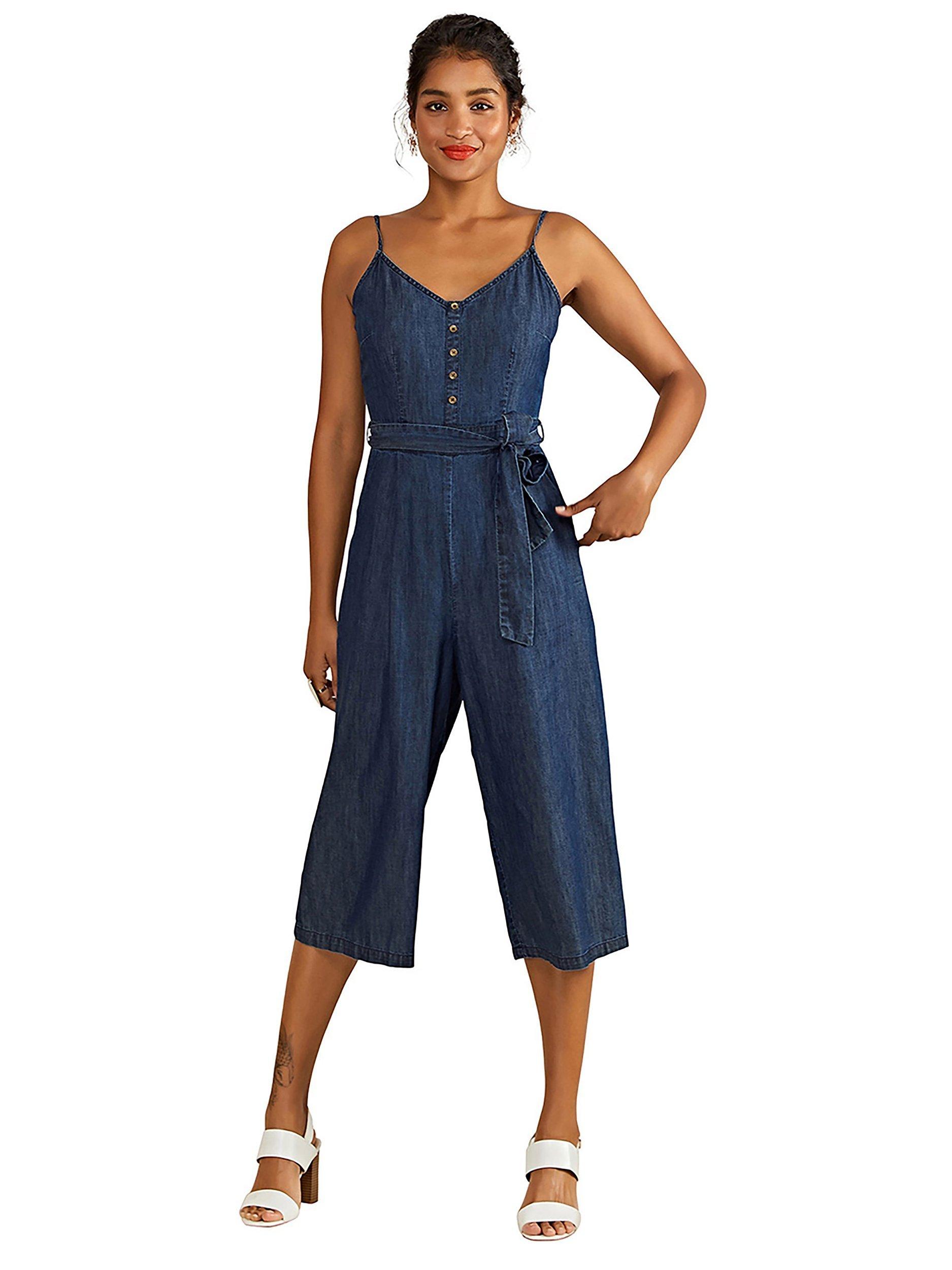 Product image 2 of 4, which shows Yumi Light Denim Culotte Jumpsuit, Blue, 8