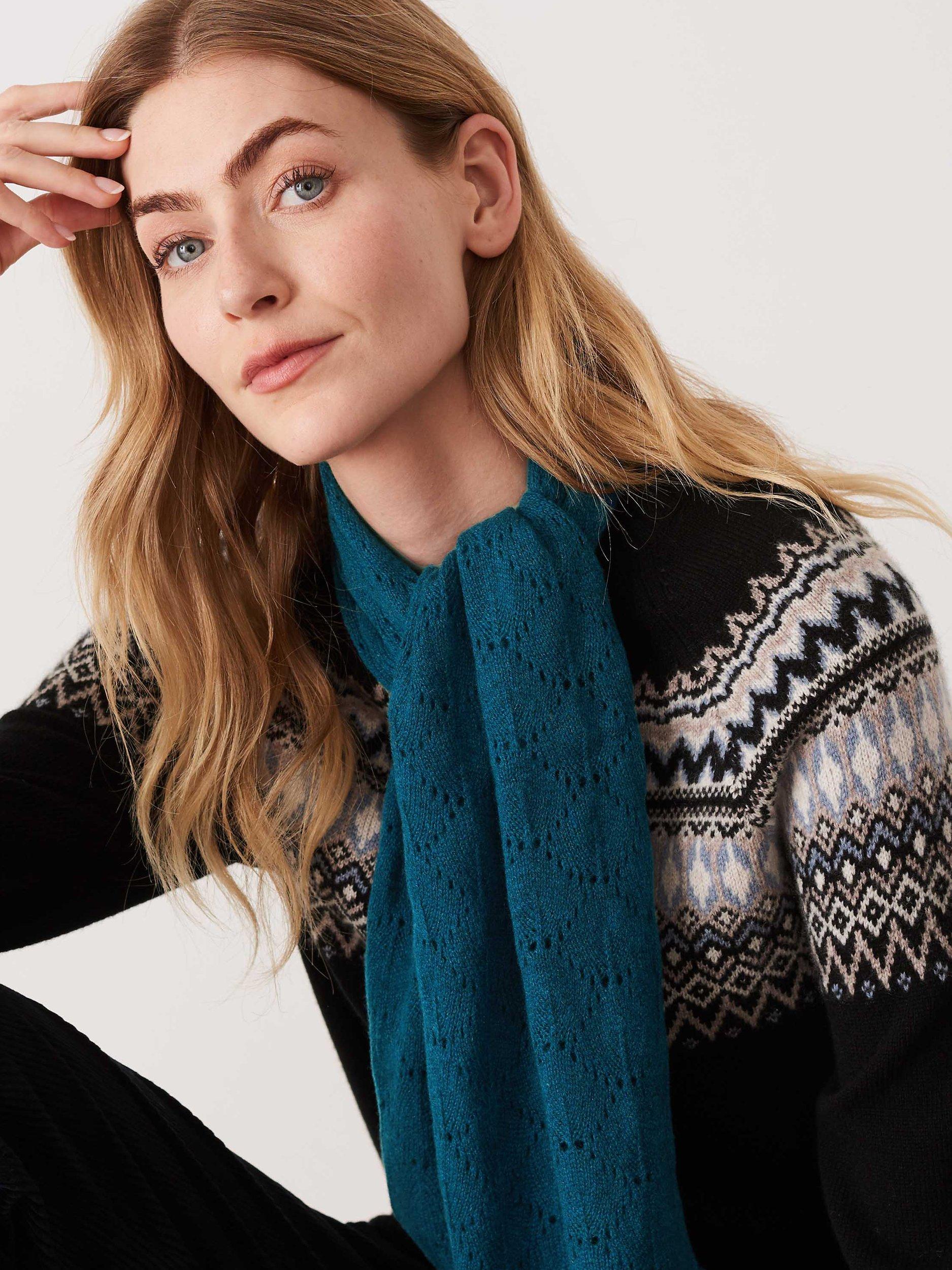 Brora Cashmere Pointelle Scarf, Ocean, One Size