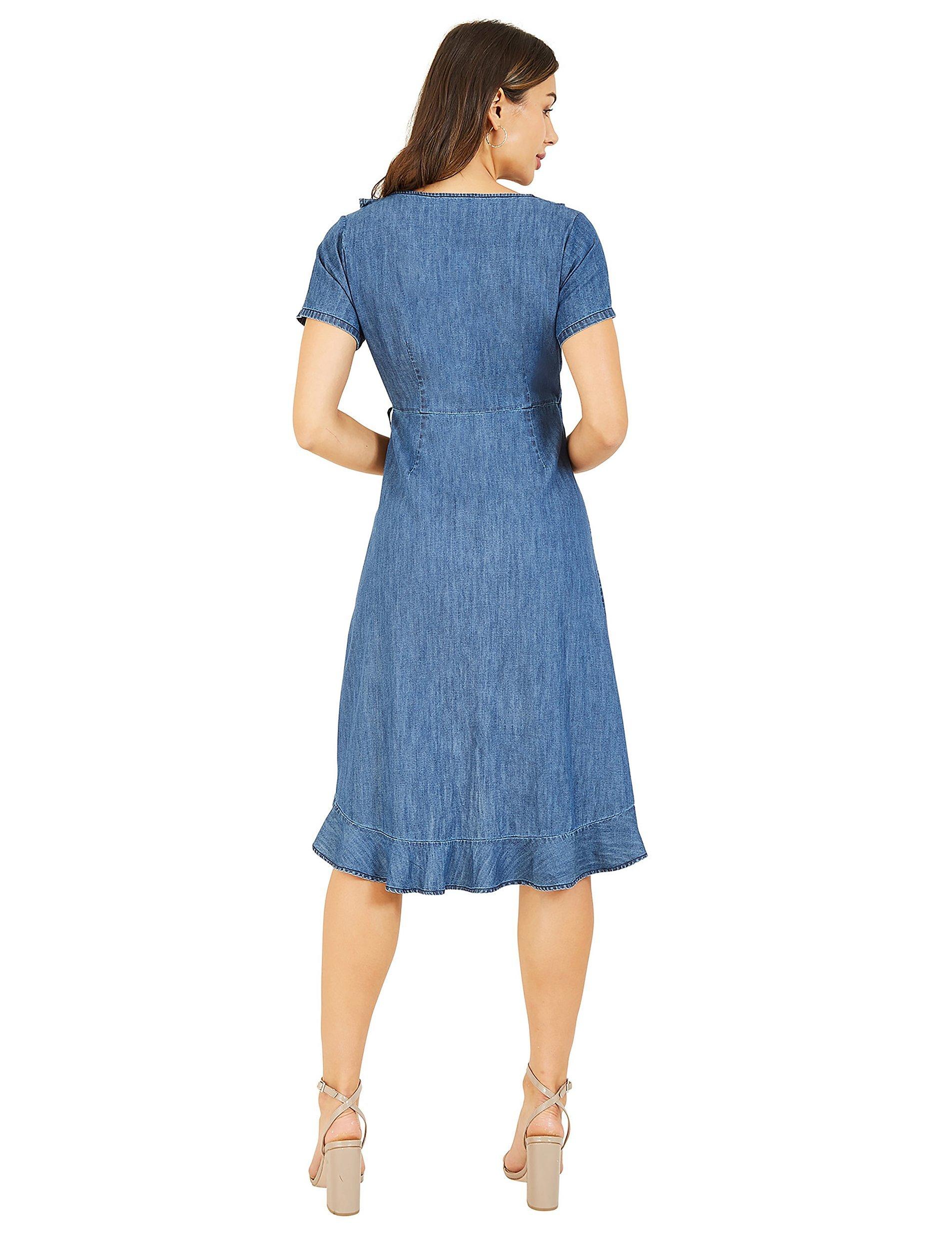 Product image 3 of 4, which shows Yumi Wrap Denim Dress, Blue, 8