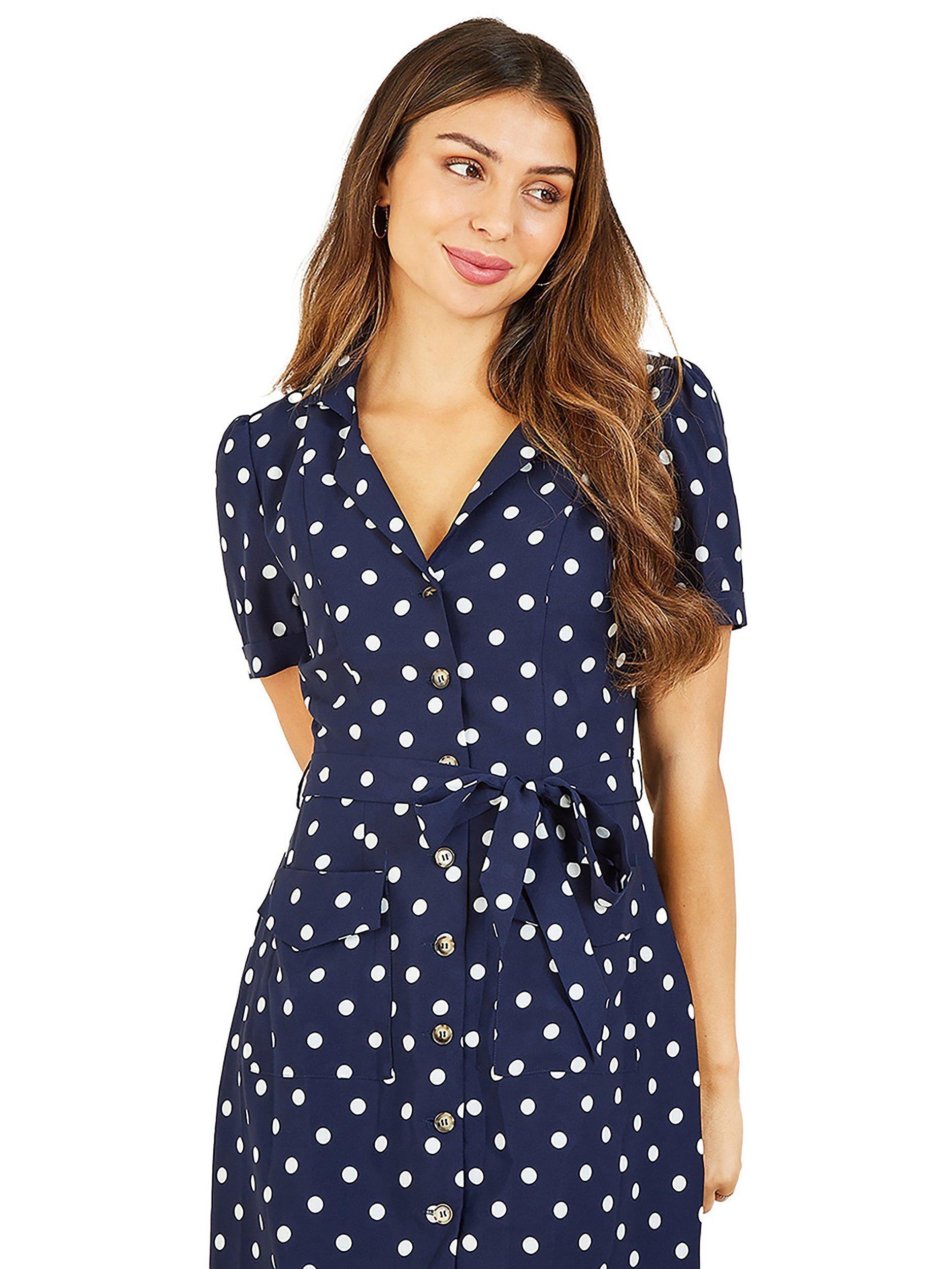 Product image 2 of 4, which shows Yumi Spot Print Shirt Dress, Navy, 16
