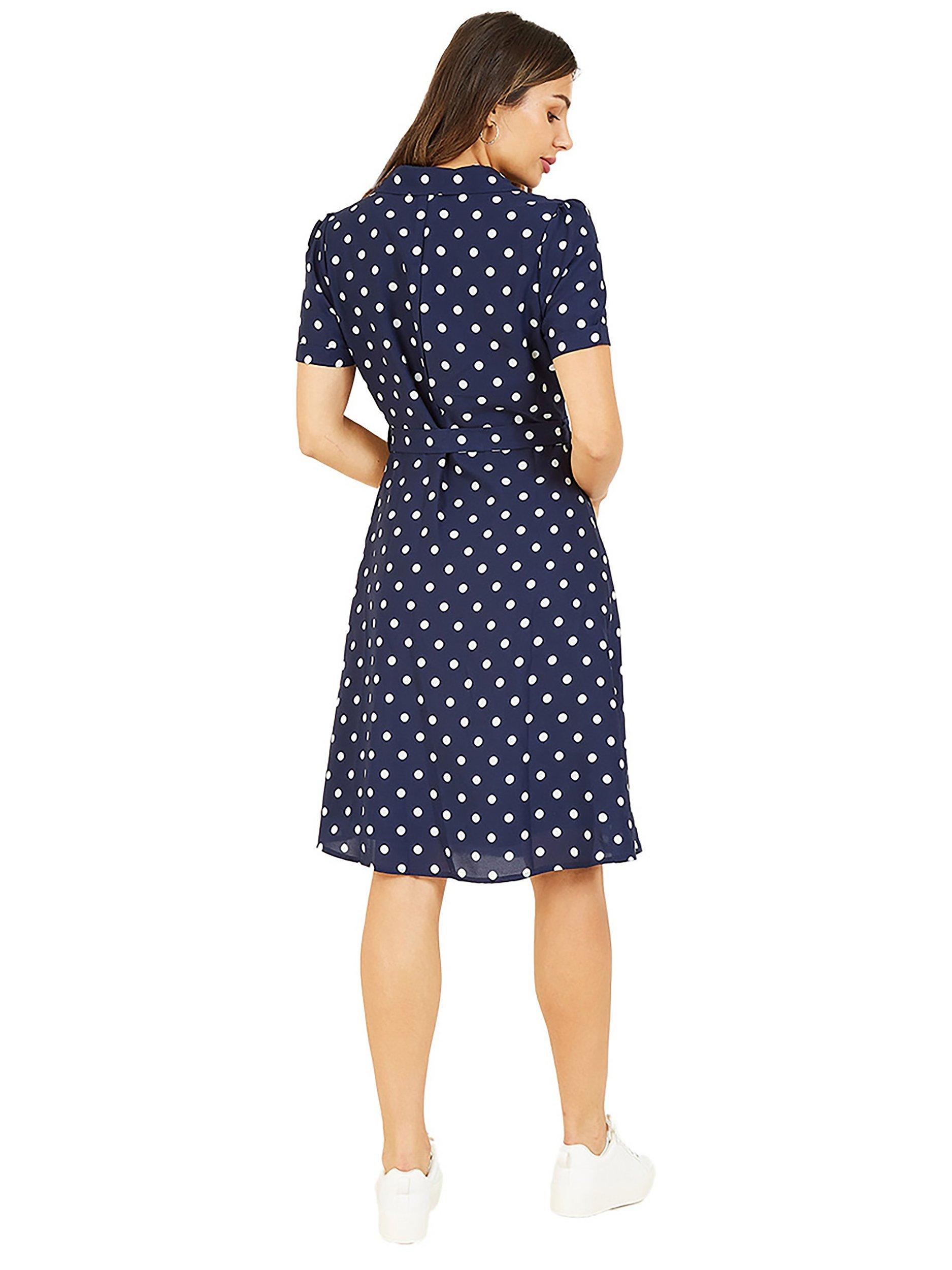 Product image 3 of 4, which shows Yumi Spot Print Shirt Dress, Navy, 16