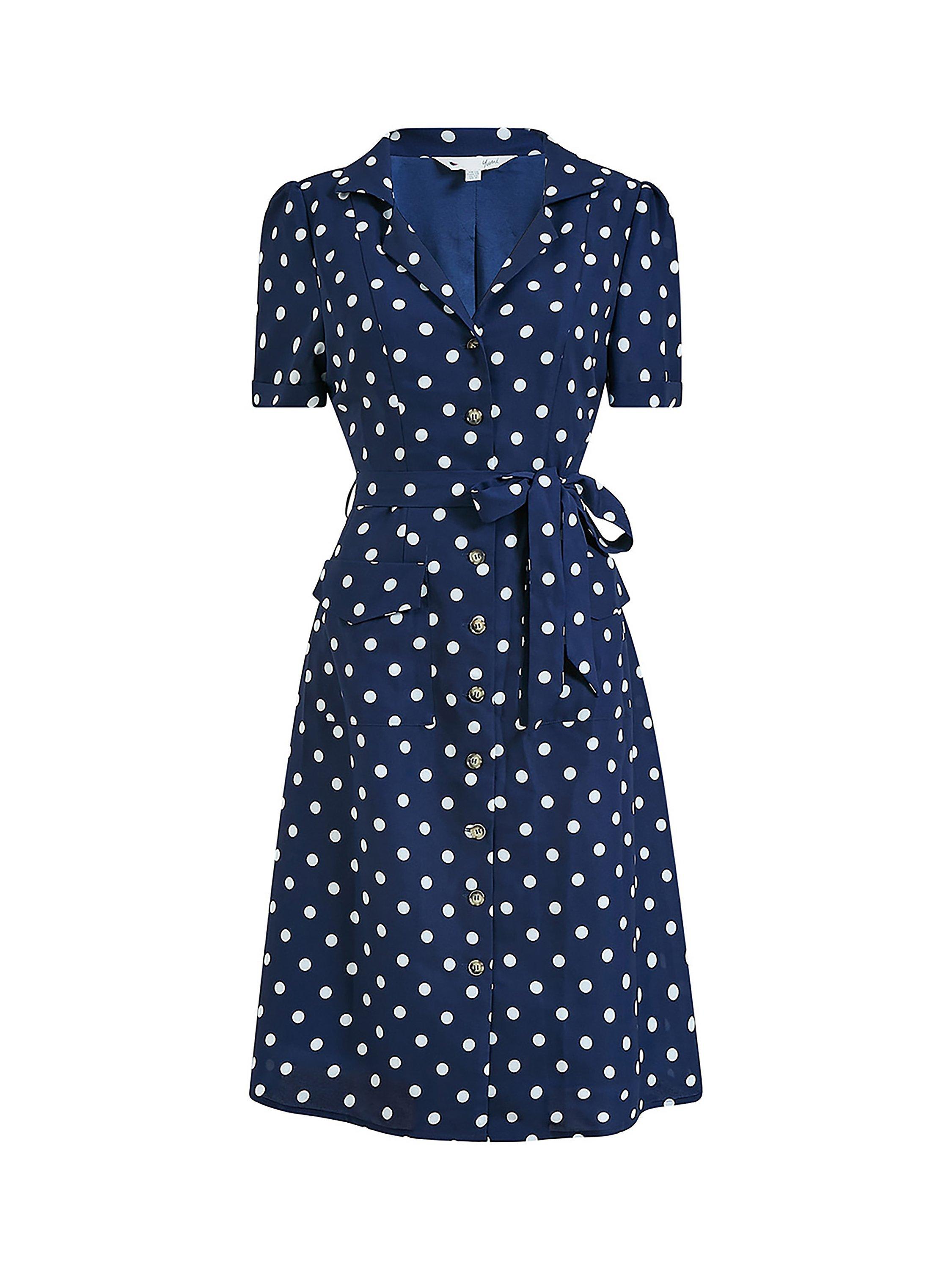 Product image 4 of 4, which shows Yumi Spot Print Shirt Dress, Navy, 16