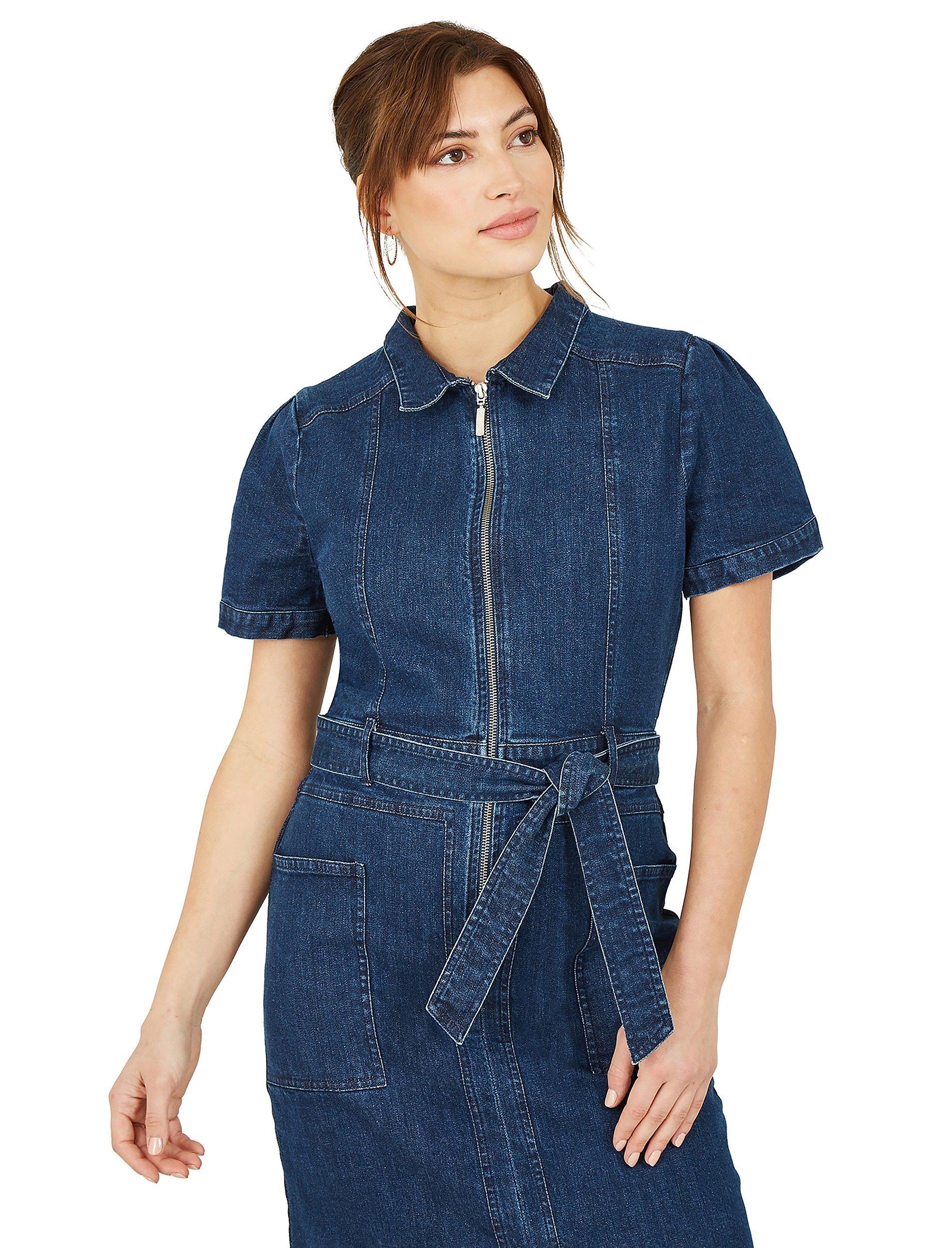 Product image 2 of 4, which shows Yumi Denim Zip Shirt Dress, Dark Blue, 8