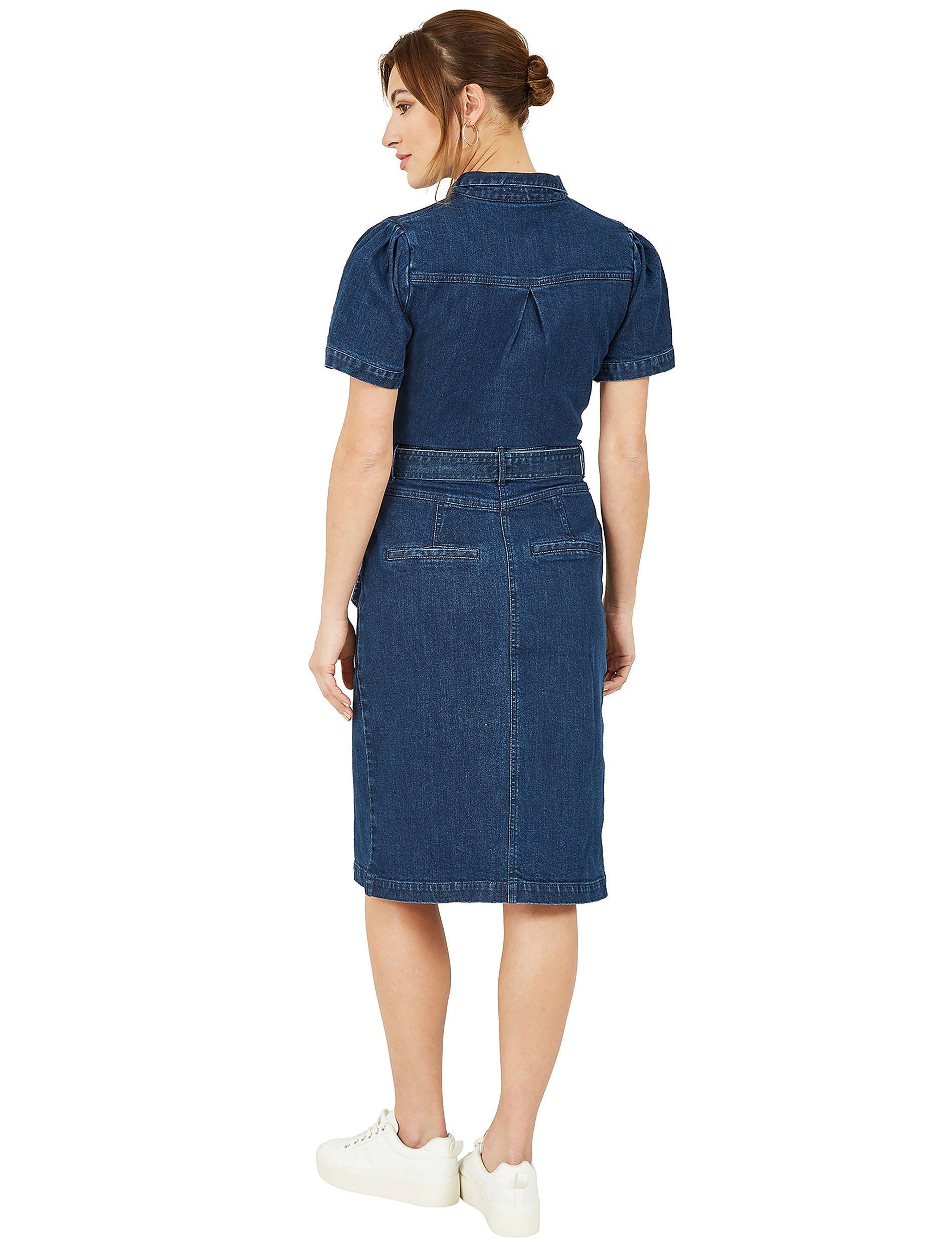 Product image 3 of 4, which shows Yumi Denim Zip Shirt Dress, Dark Blue, 8