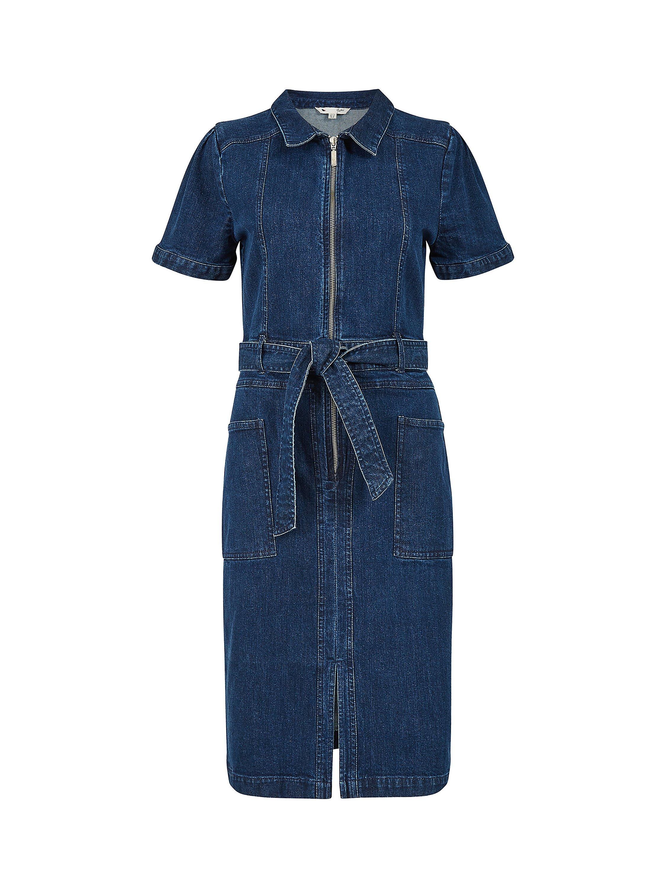 Product image 4 of 4, which shows Yumi Denim Zip Shirt Dress, Dark Blue, 8