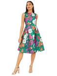 Yumi Floral Flared Jacquard Dress, Green/Multi