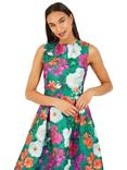 Yumi Floral Flared Jacquard Dress, Green/Multi