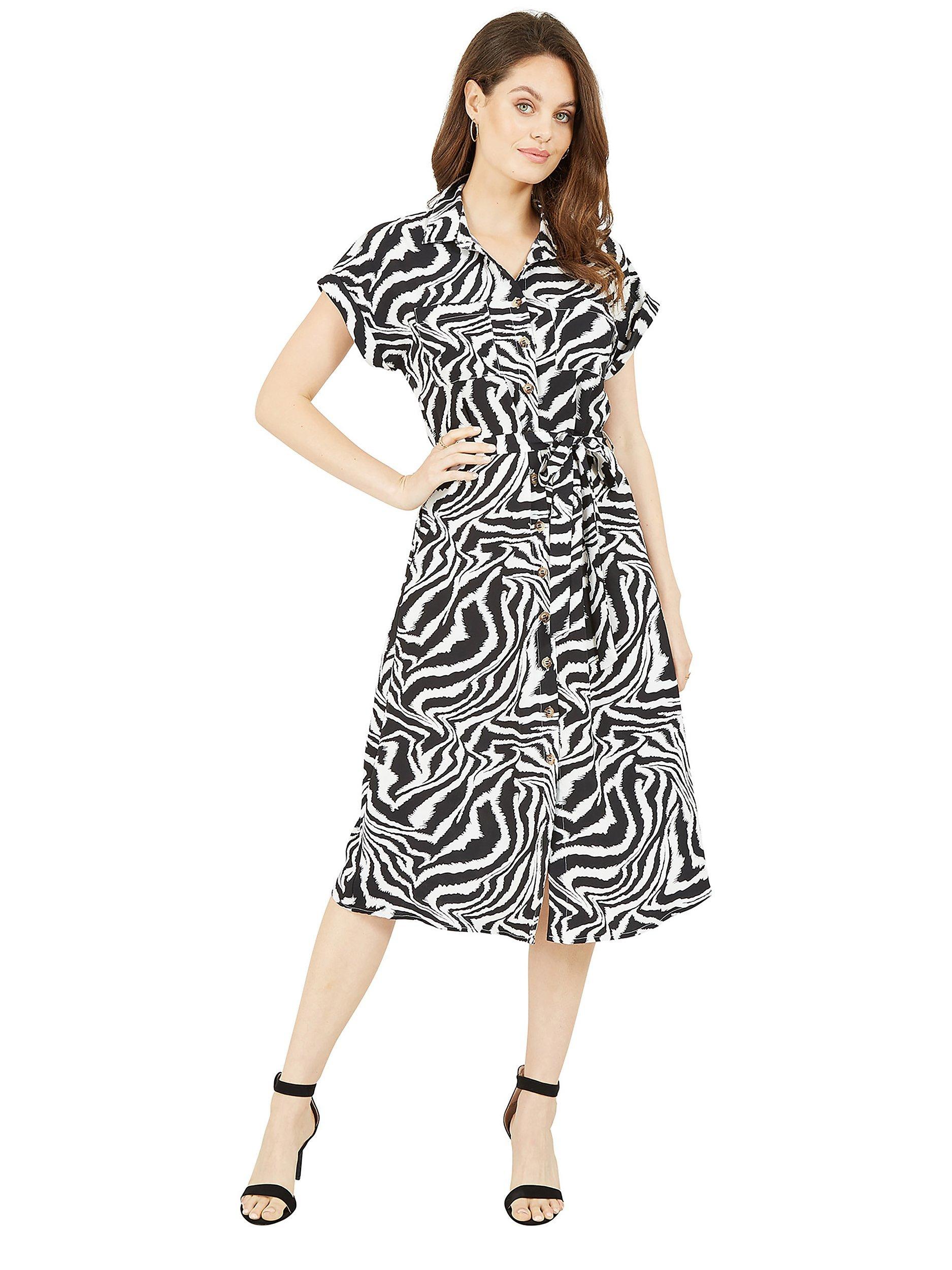 Yumi Zebra Print Shirt Dress, Black/Multi, 8
