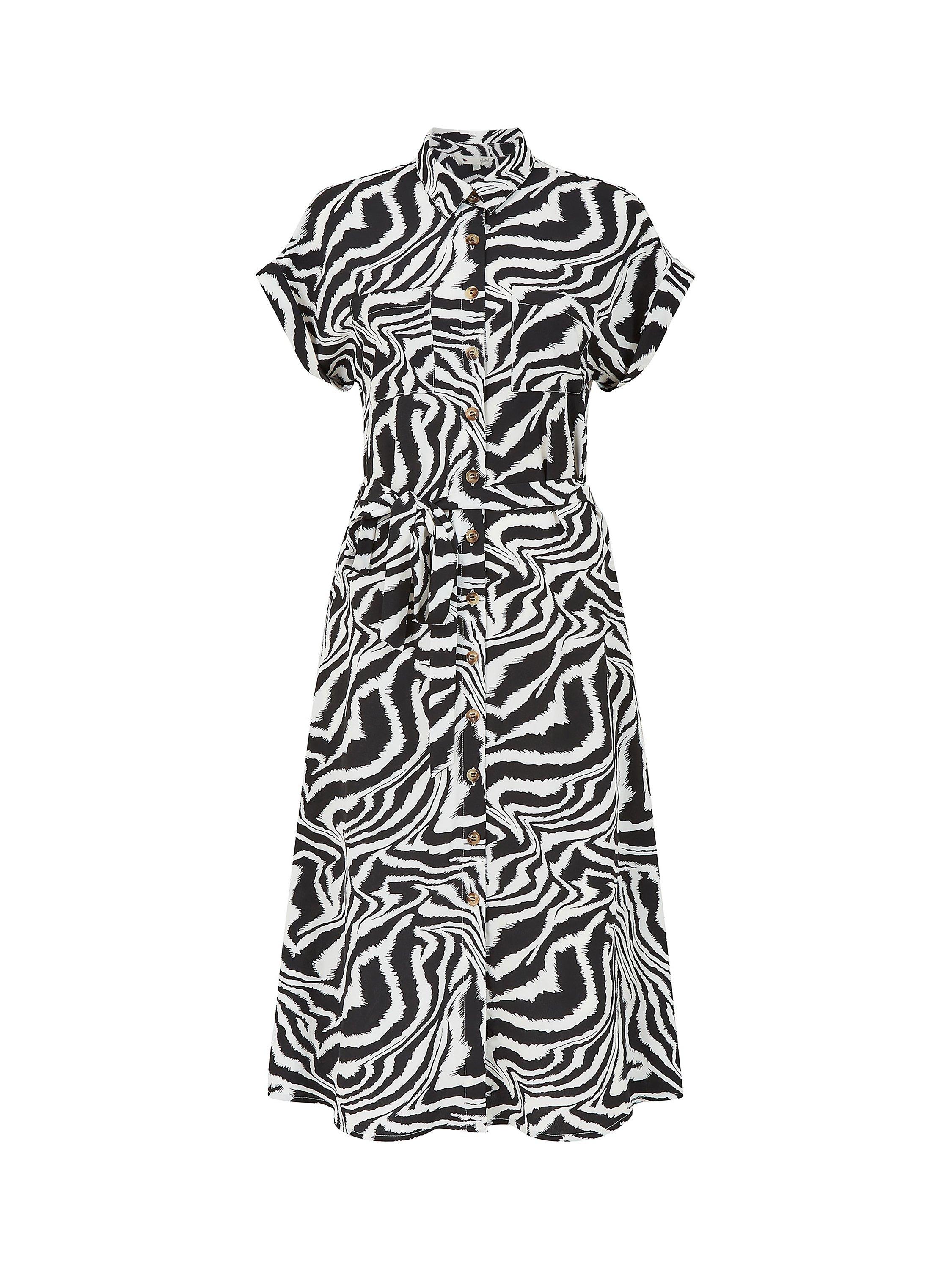 Yumi Zebra Print Shirt Dress, Black/Multi, 8