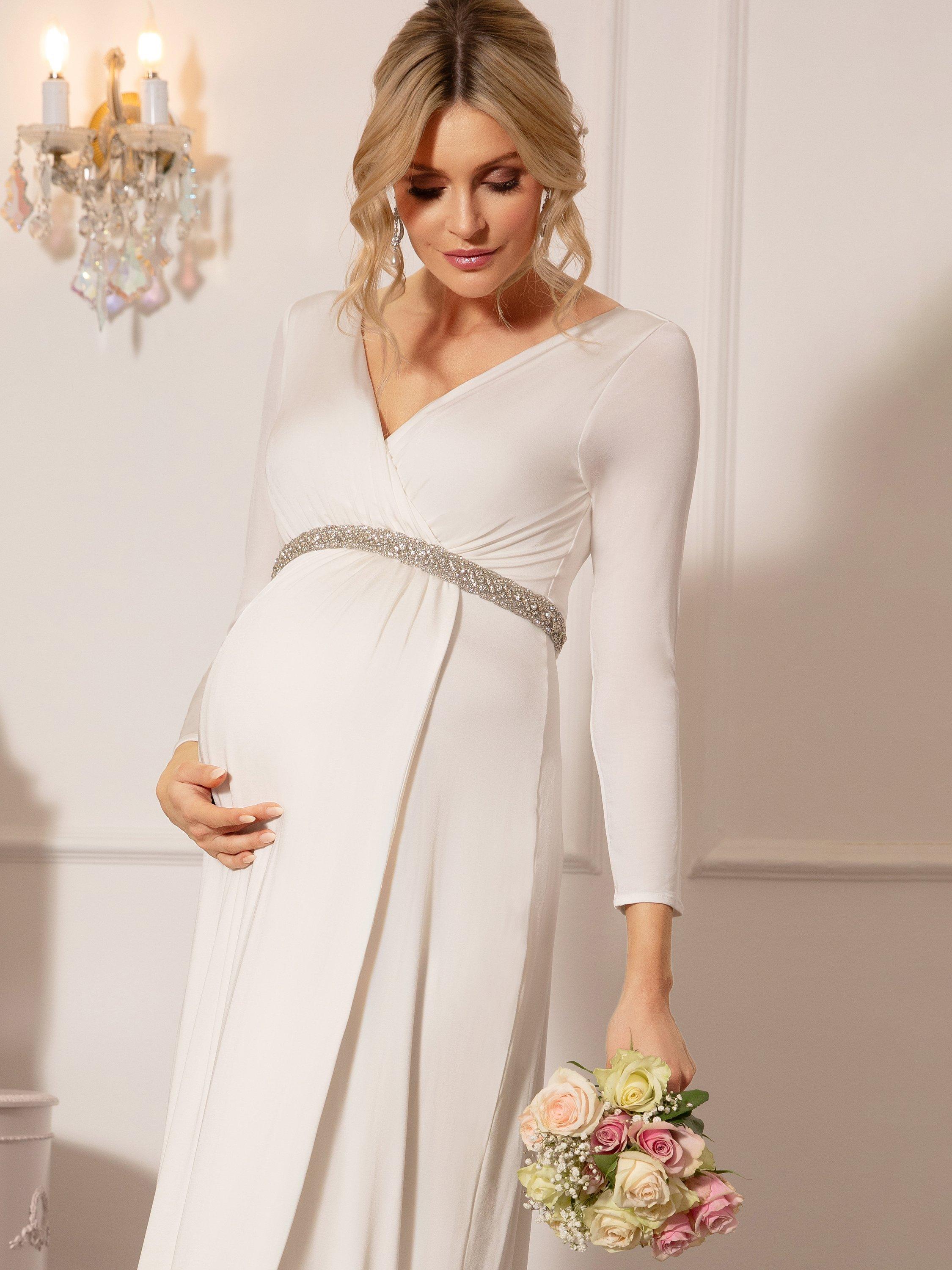 Product image 4 of 7, which shows Tiffany Rose Isabella Hidden Split Maternity Wedding Dress, Ivory, 6-8