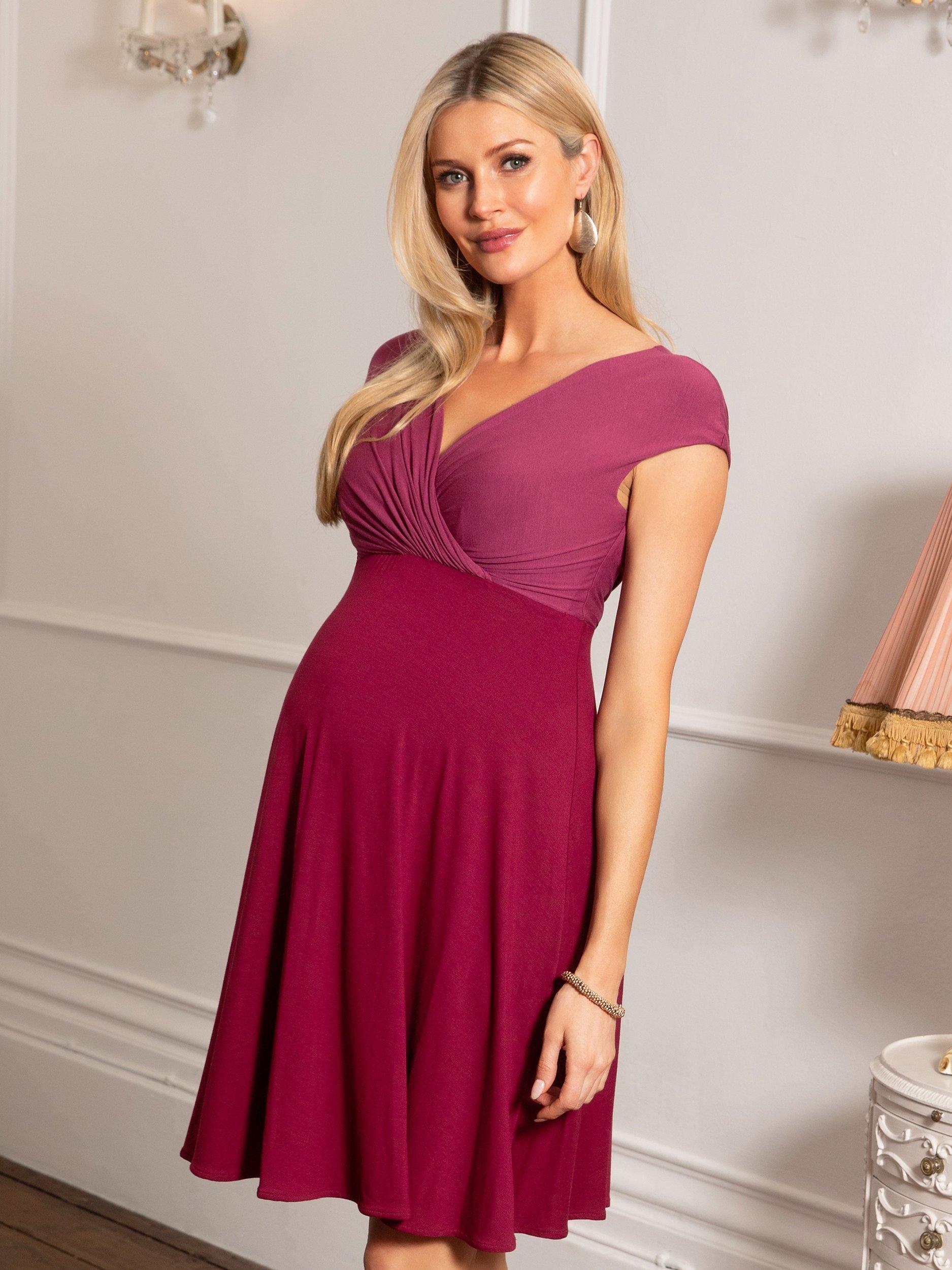 Product image 4 of 7, which shows Tiffany Rose Alessandra Wrap Neck Maternity Dress, Rosey Red, 6-8