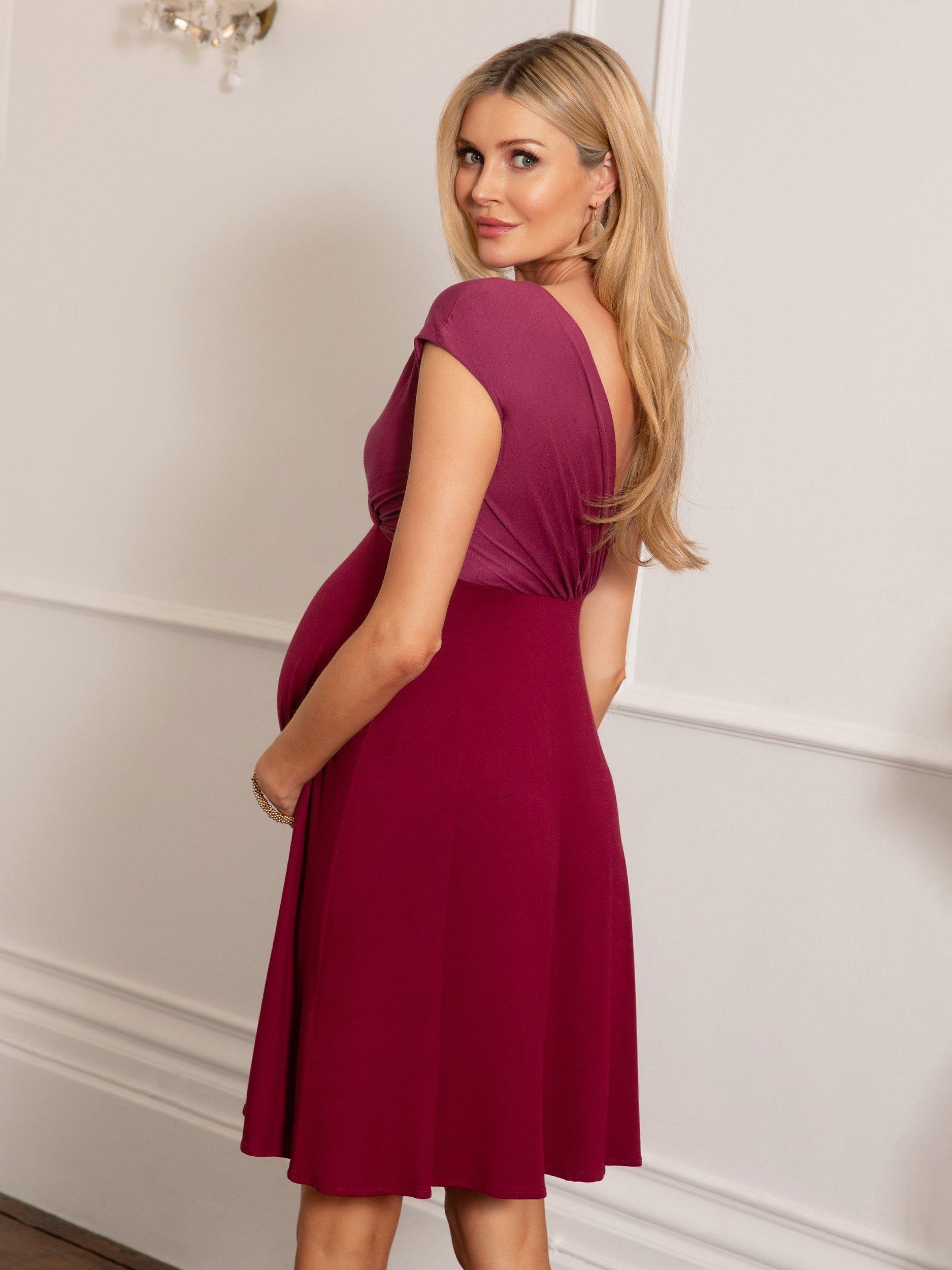 Product image 5 of 7, which shows Tiffany Rose Alessandra Wrap Neck Maternity Dress, Rosey Red, 6-8