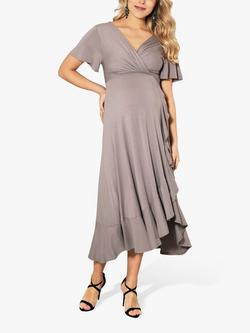 Tiffany Rose Plain Waterfall Midi Maternity Dress, Taupe Grey