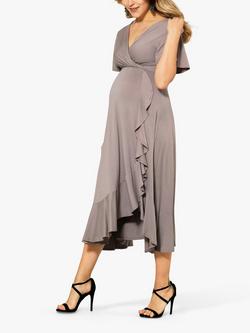 Tiffany Rose Plain Waterfall Midi Maternity Dress - view 2, Taupe Grey