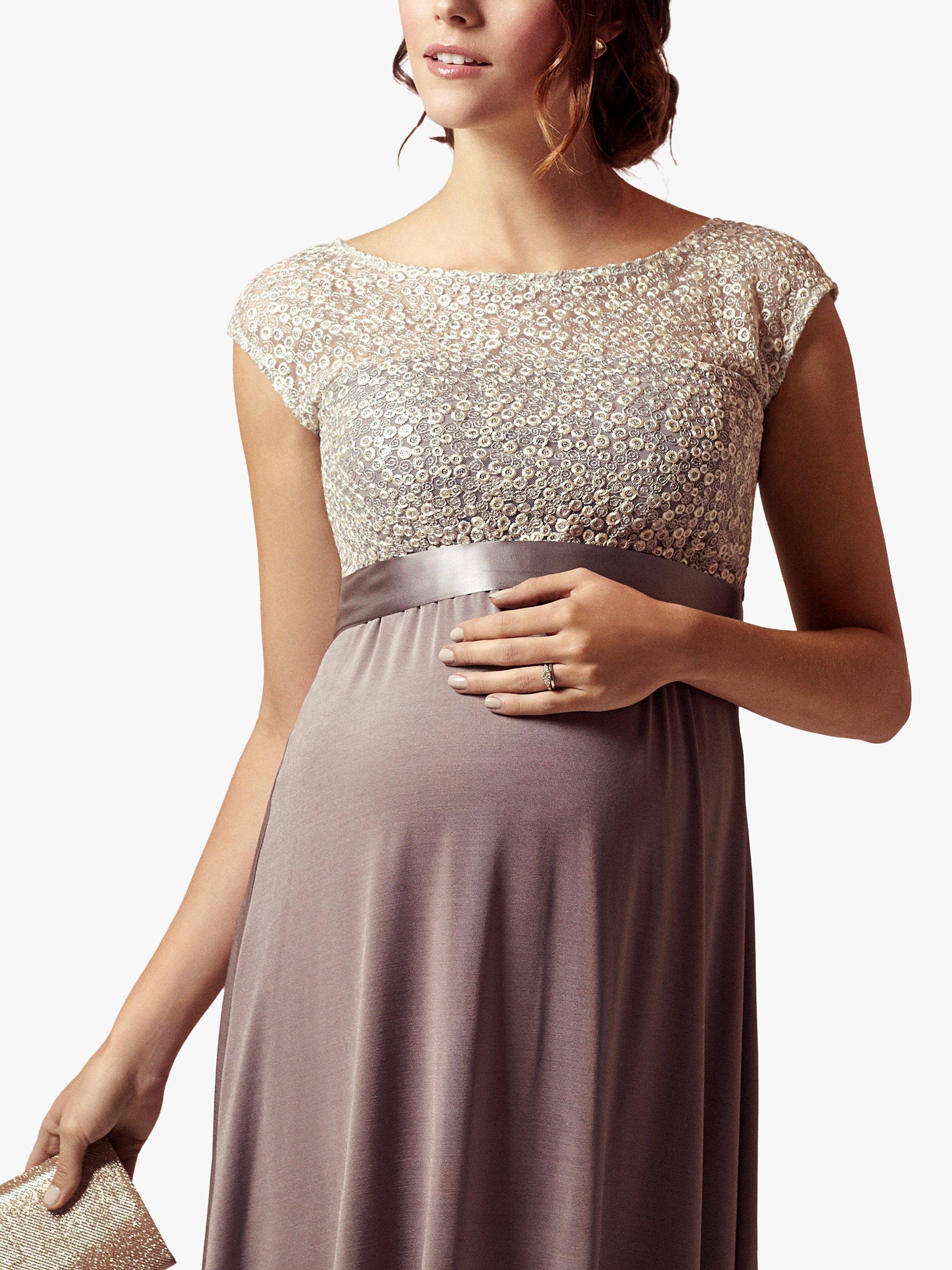 Product image 2 of 6, which shows Tiffany Rose Mia Embroidered Bodice Maternity Dress, Dusky Truffle, 6-8
