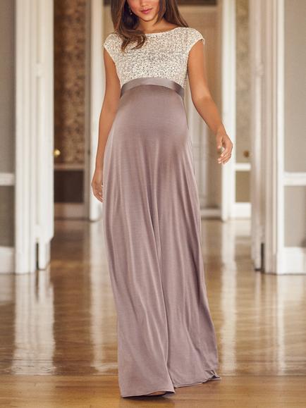 Tiffany Rose Embroidered Sequin Maternity Dress, Dusky Truffle, Dusky Truffle