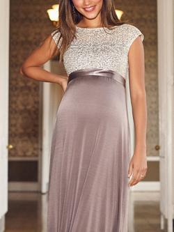 Tiffany Rose Embroidered Sequin Maternity Dress, Dusky Truffle - view 2, Dusky Truffle