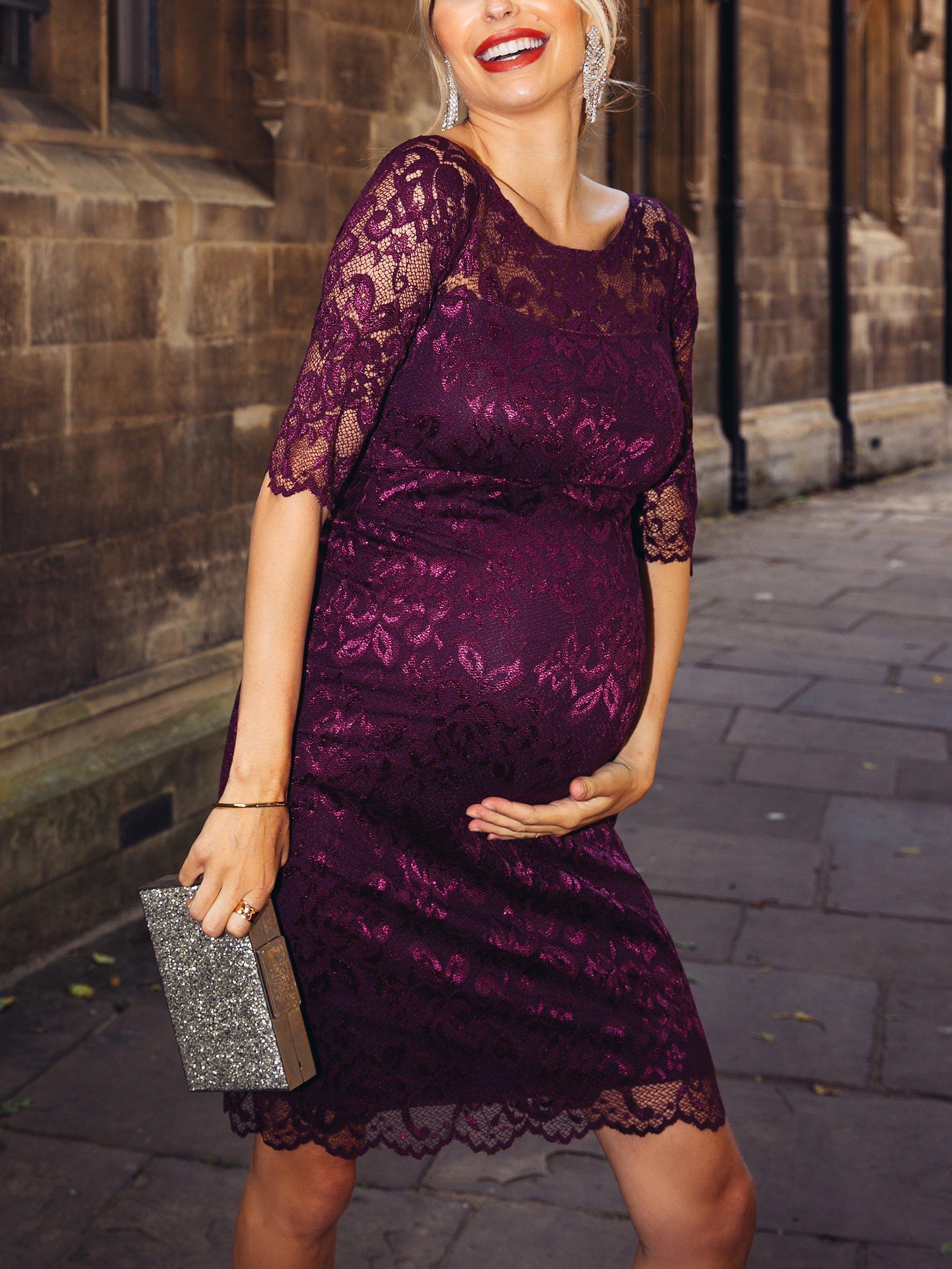 Product image 2 of 3, which shows Tiffany Rose Amelia Lace Maternity Dress, Claret, 8-10