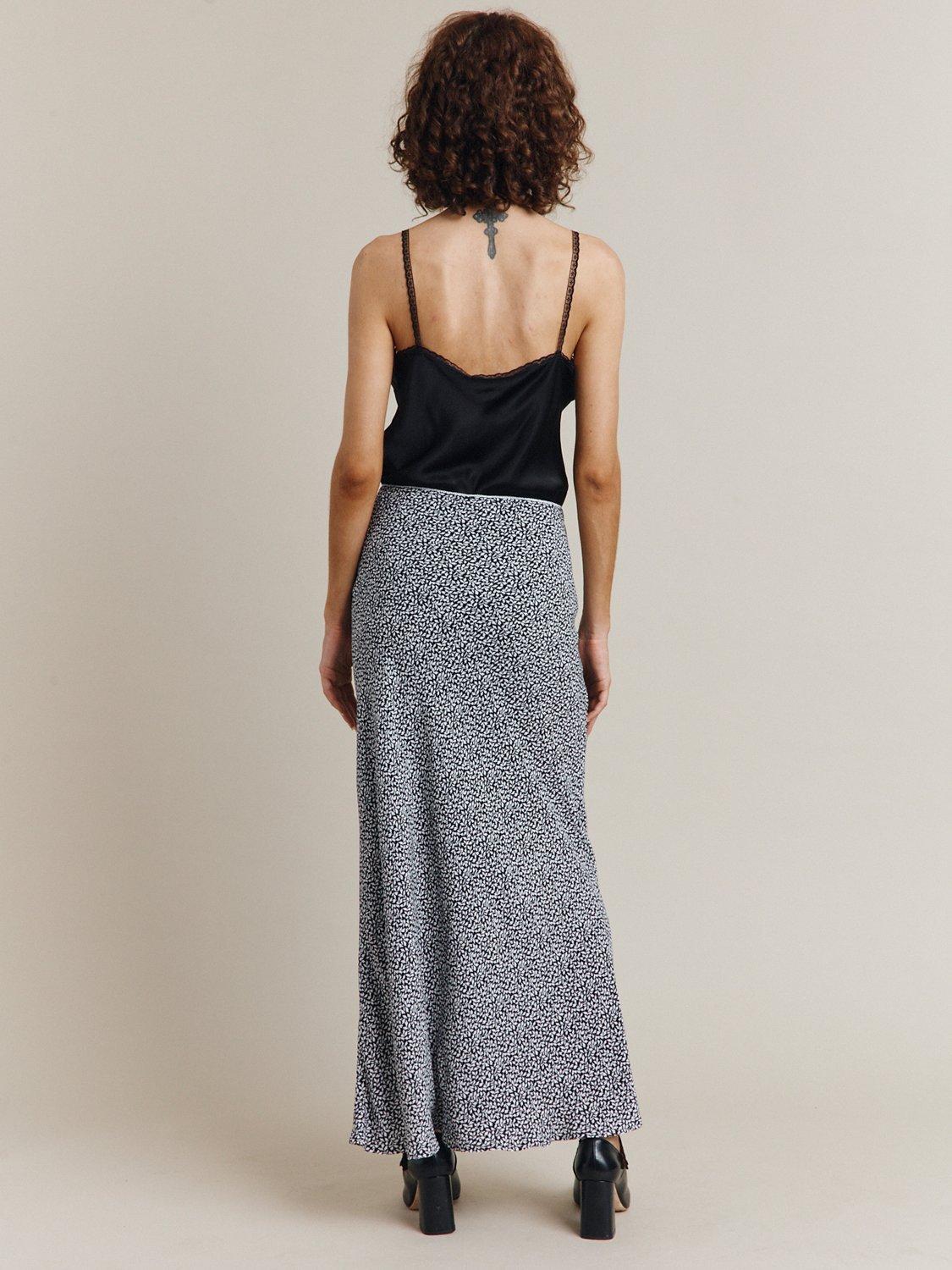 Ghost Nina Leaf Print Maxi Skirt, Black, XXS