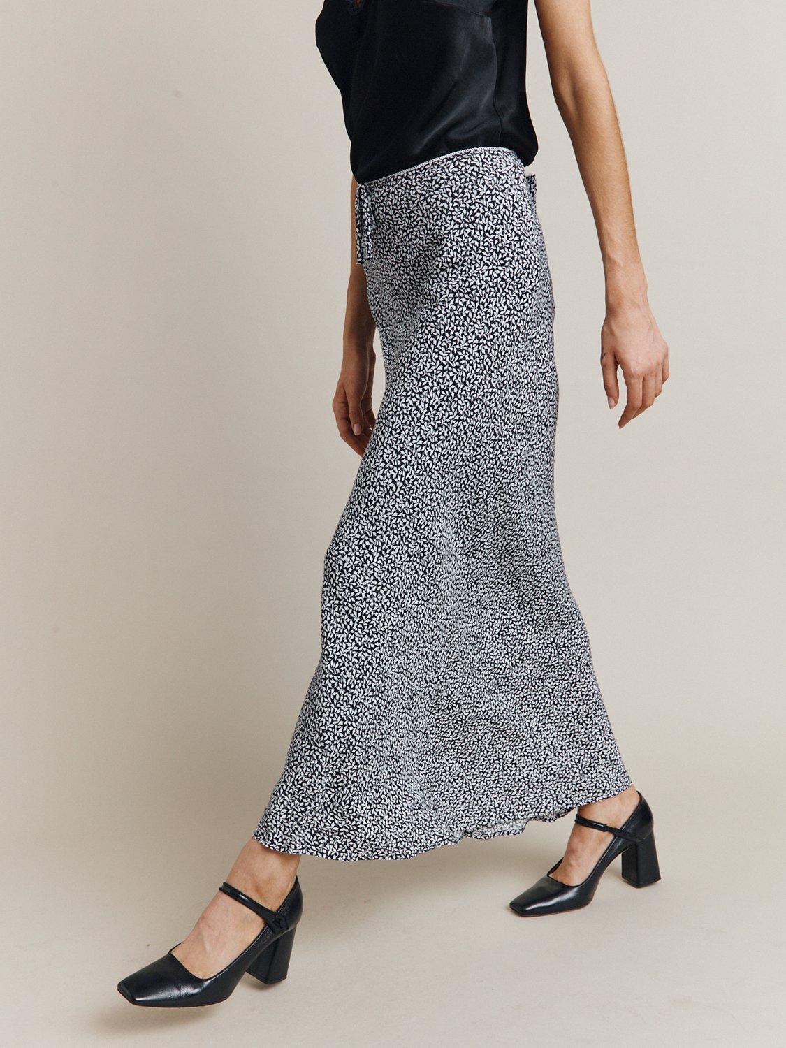 Ghost Nina Leaf Print Maxi Skirt, Black, XXS