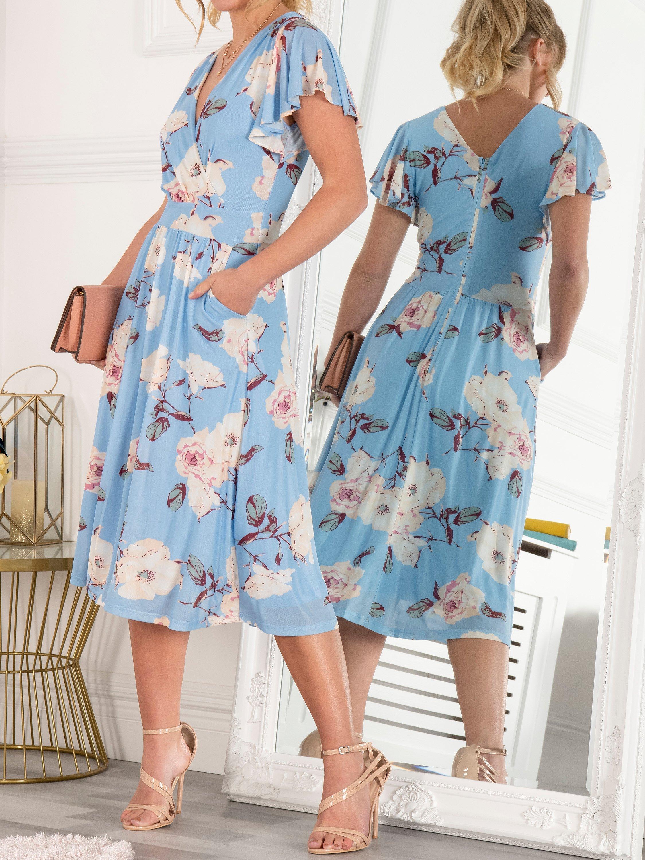 Jolie Moi Kiley Wrap Front Floral Mesh Midi Dress