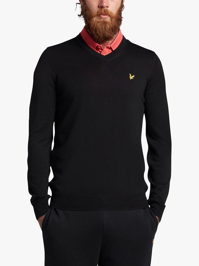 Product image 1 of 5, which shows Lyle & Scott Classic V-Neck Jumper, Z865 Jet Black, XS